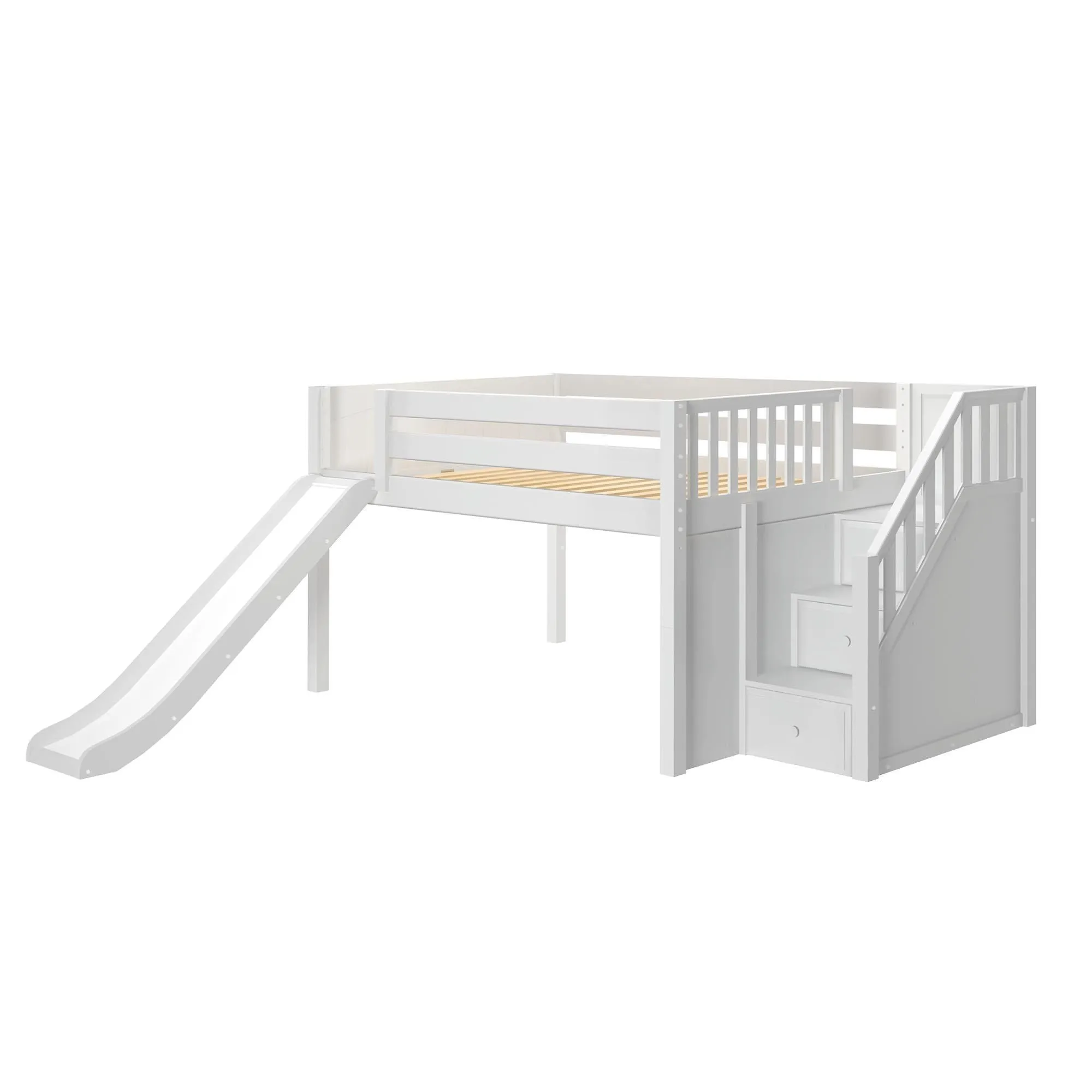 Maxtrix Full Low Loft Bed with Stairs   Slide