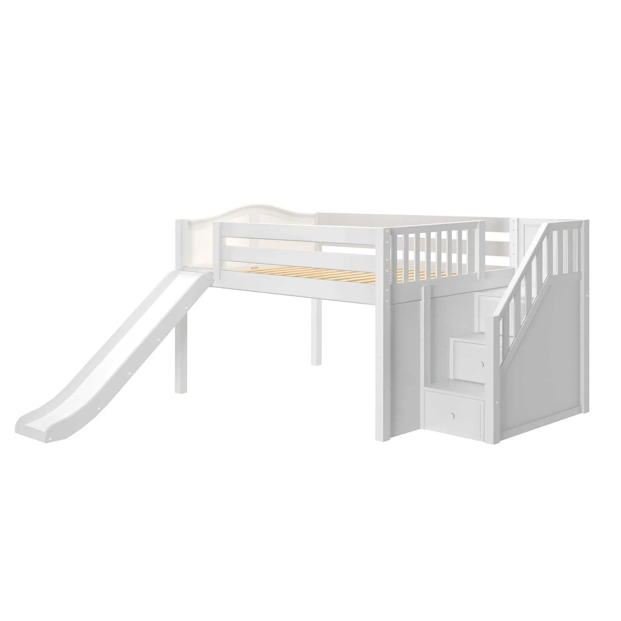 Maxtrix Full Low Loft Bed with Stairs   Slide