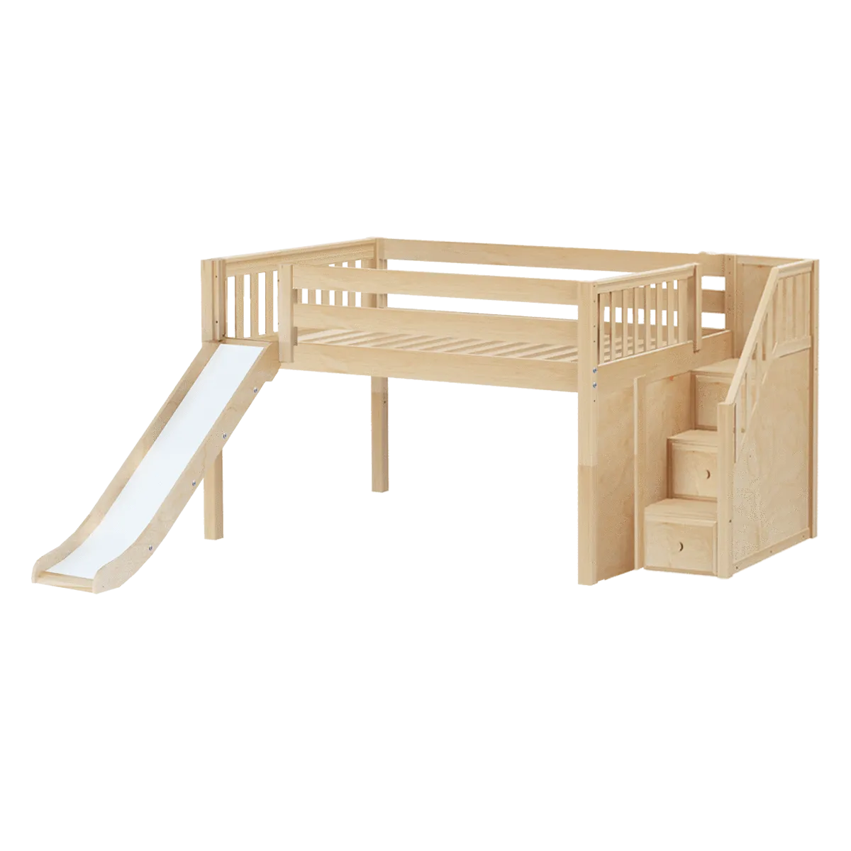 Maxtrix Full Low Loft Bed with Stairs   Slide