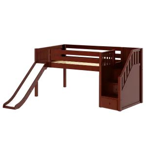 Maxtrix Full Low Loft Bed with Stairs   Slide