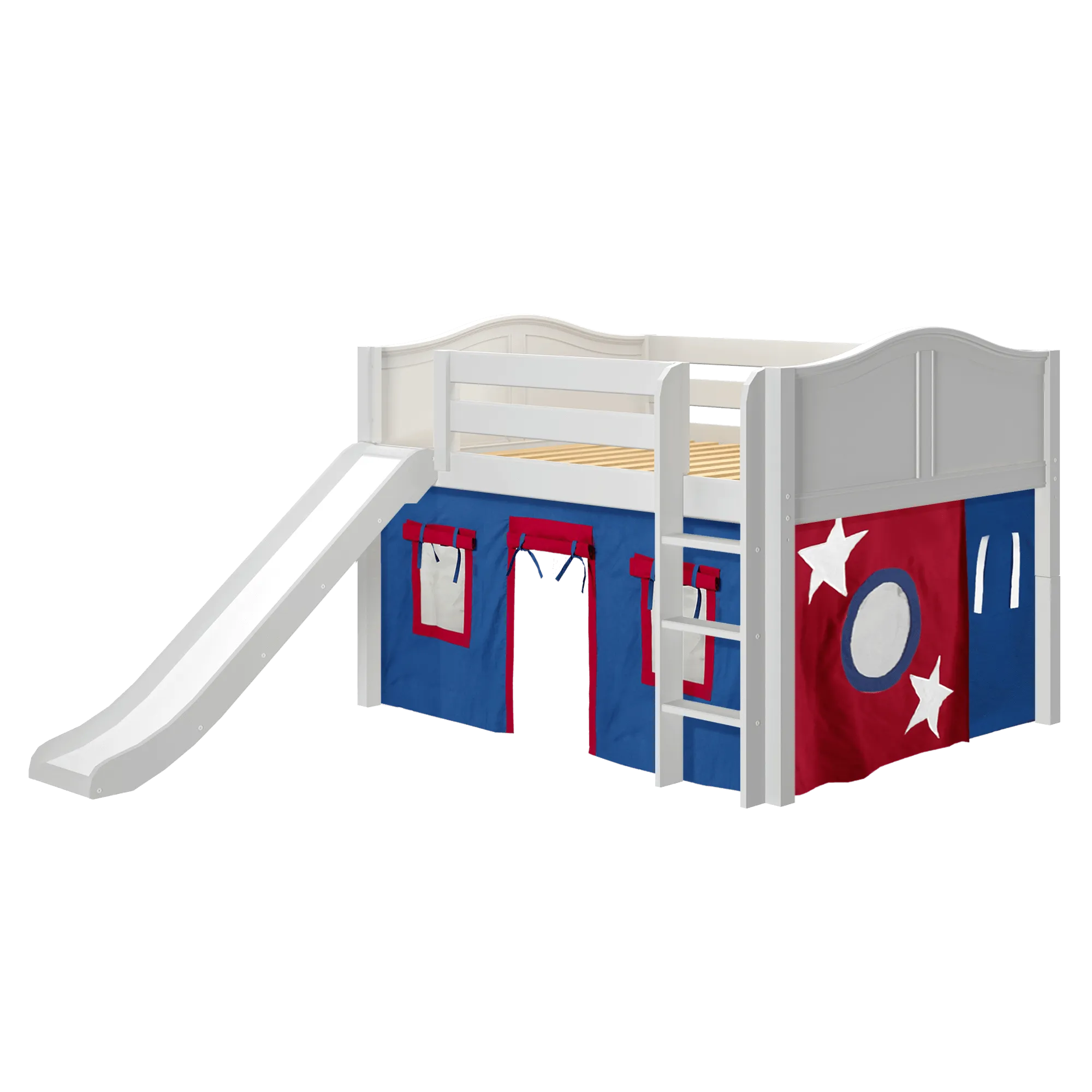 Maxtrix Full Low Loft Bed with Straight Ladder, Curtain   Slide
