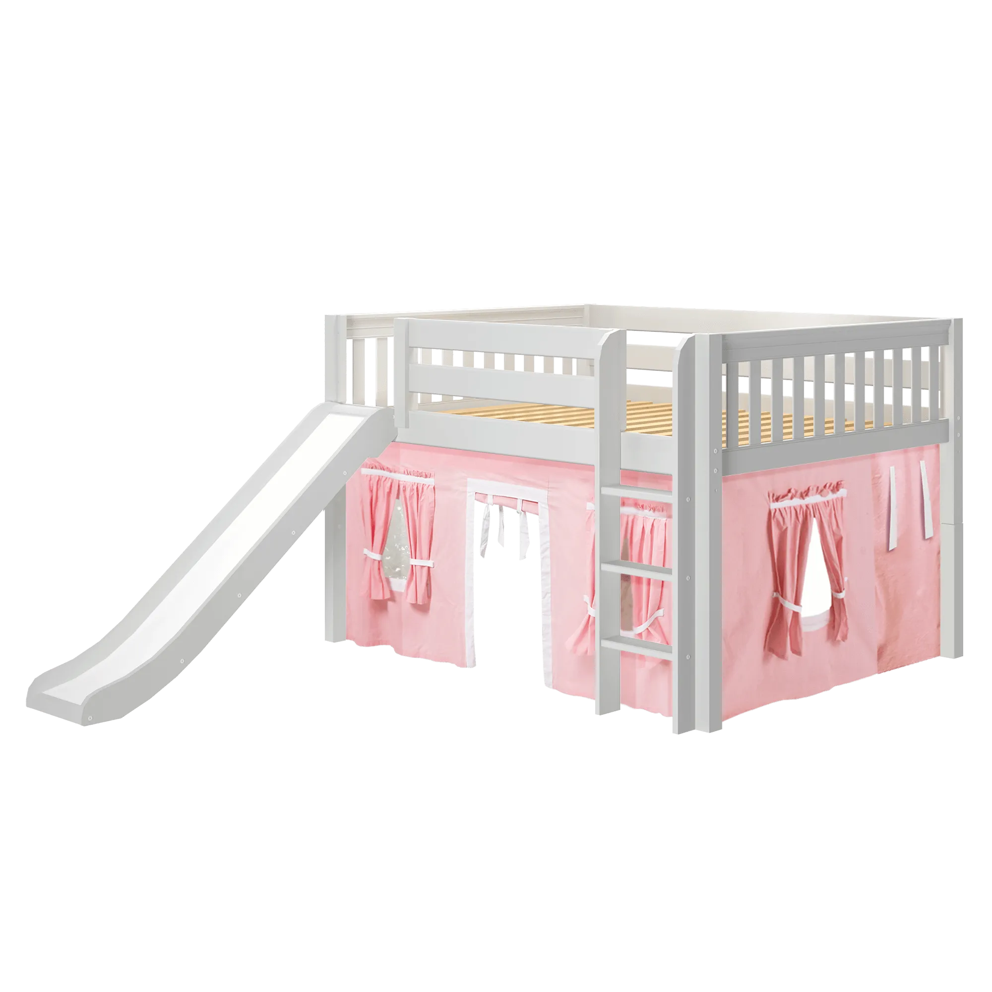 Maxtrix Full Low Loft Bed with Straight Ladder, Curtain   Slide