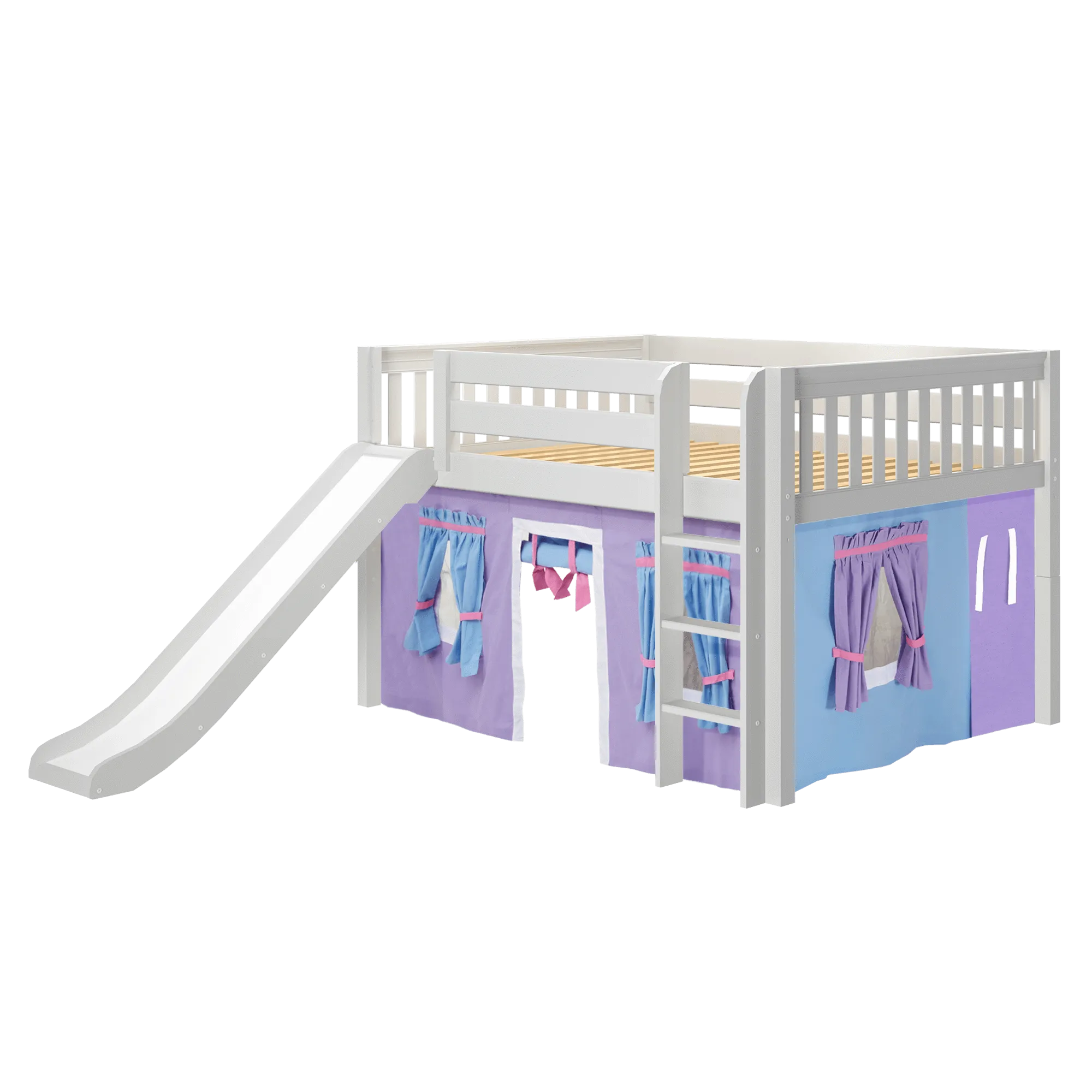 Maxtrix Full Low Loft Bed with Straight Ladder, Curtain   Slide