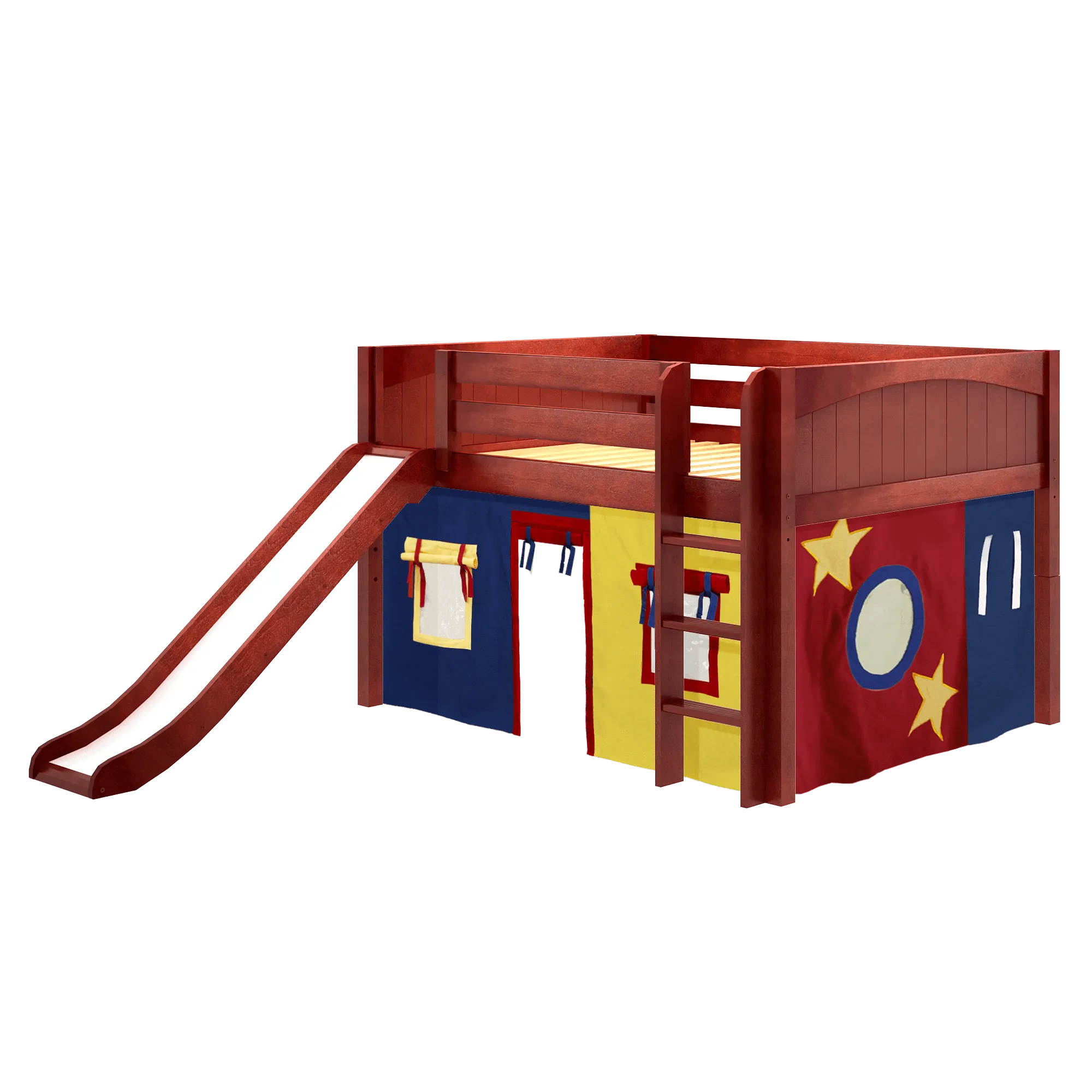 Maxtrix Full Low Loft Bed with Straight Ladder, Curtain   Slide