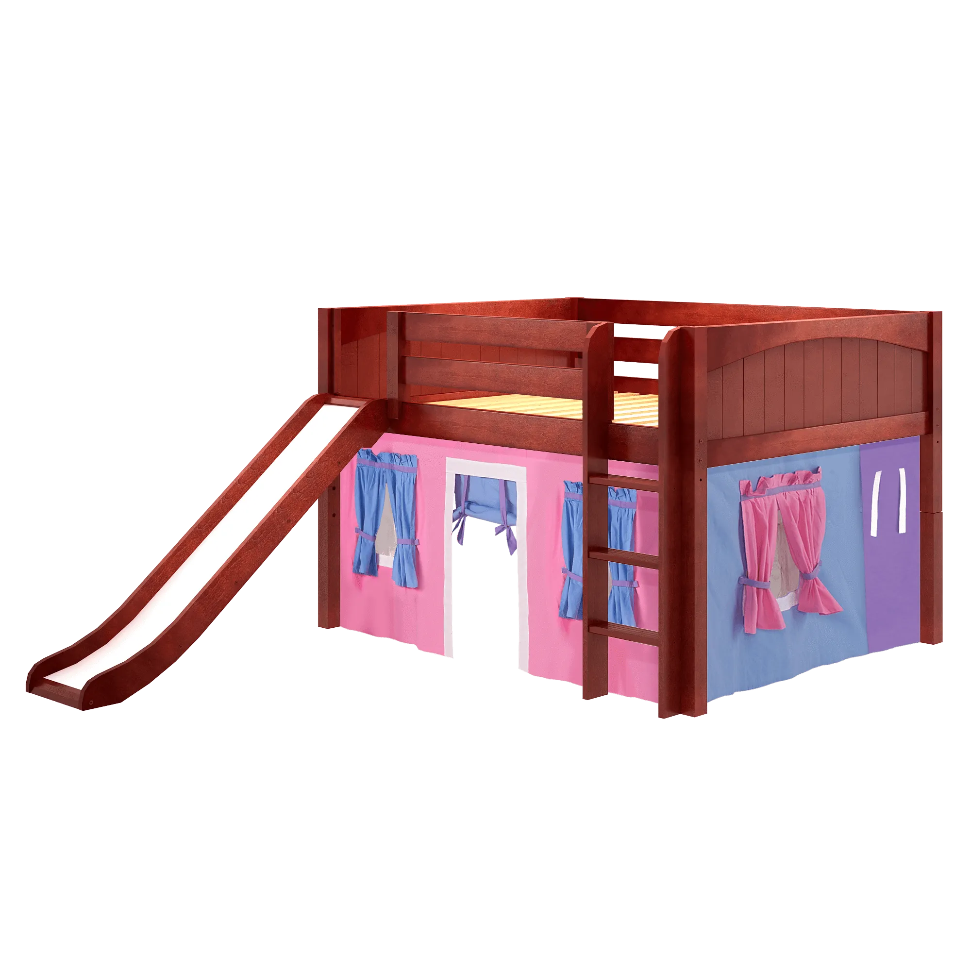 Maxtrix Full Low Loft Bed with Straight Ladder, Curtain   Slide