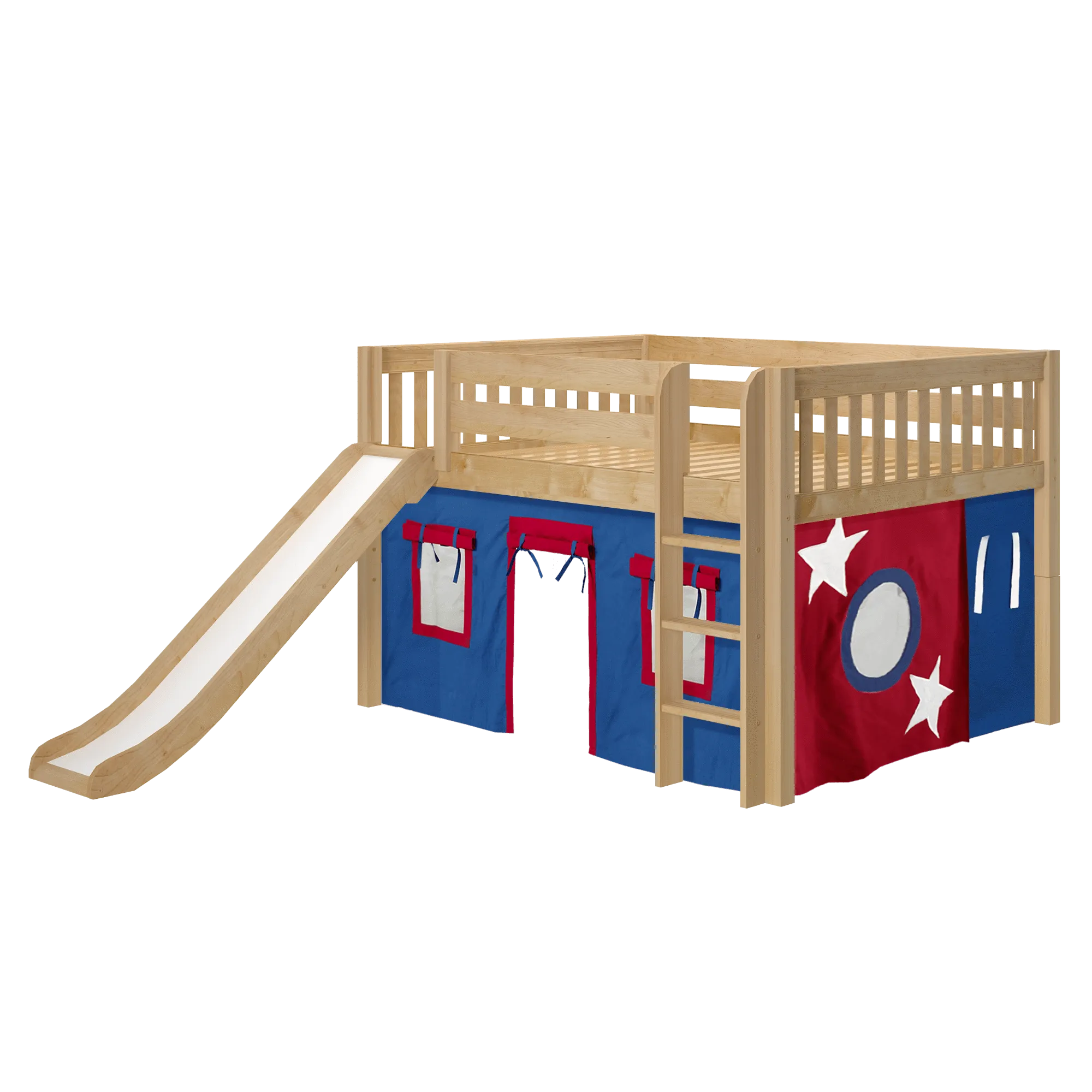 Maxtrix Full Low Loft Bed with Straight Ladder, Curtain   Slide