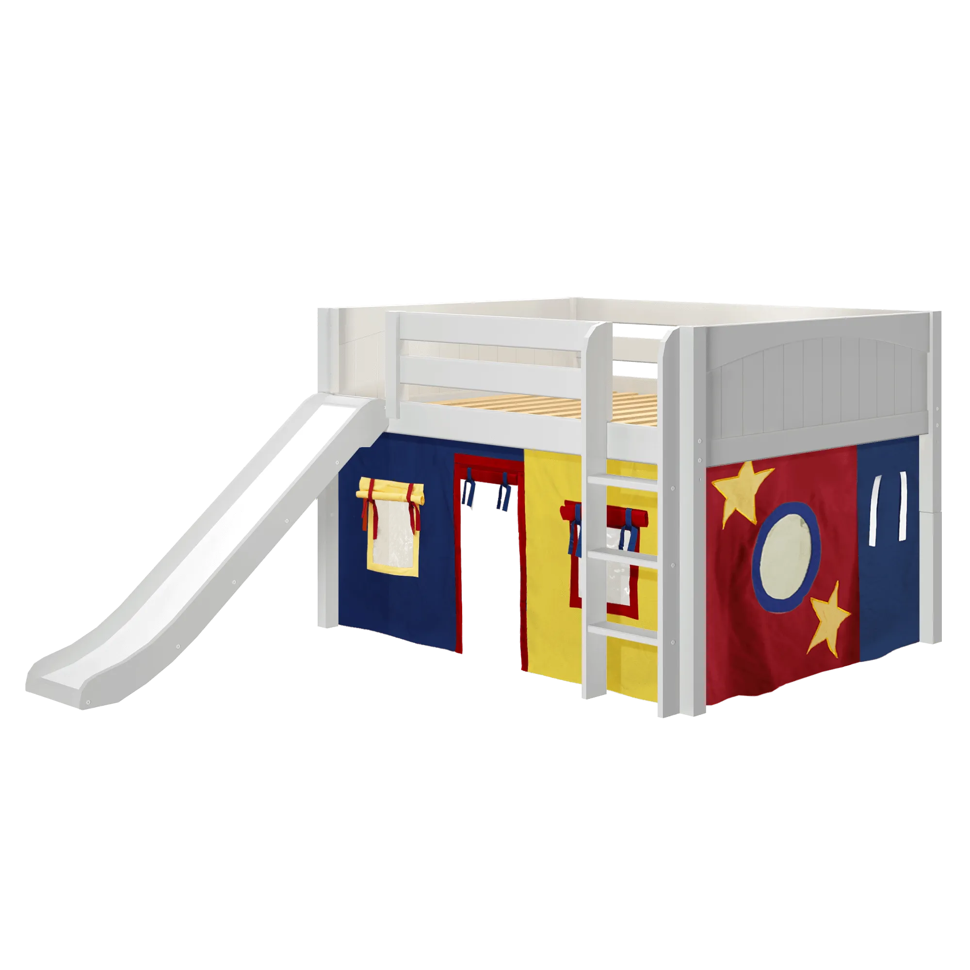 Maxtrix Full Low Loft Bed with Straight Ladder, Curtain   Slide