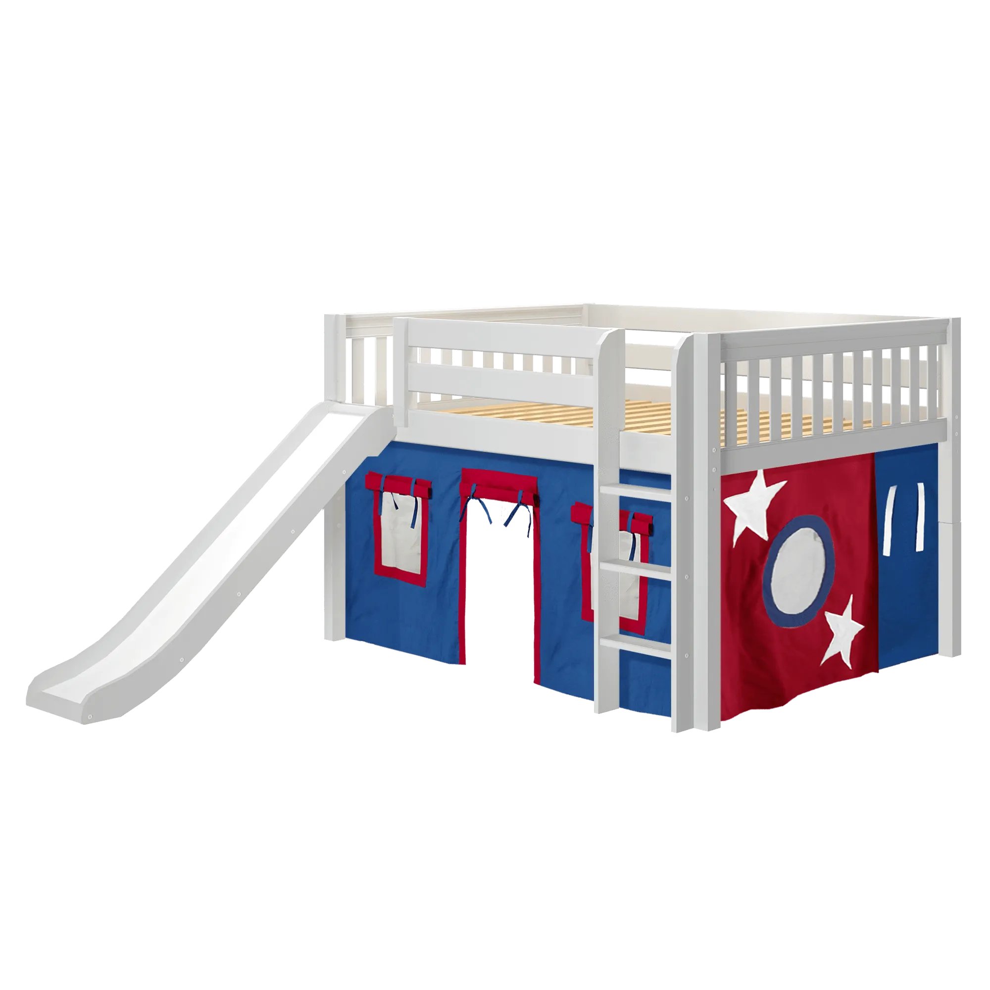 Maxtrix Full Low Loft Bed with Straight Ladder, Curtain   Slide