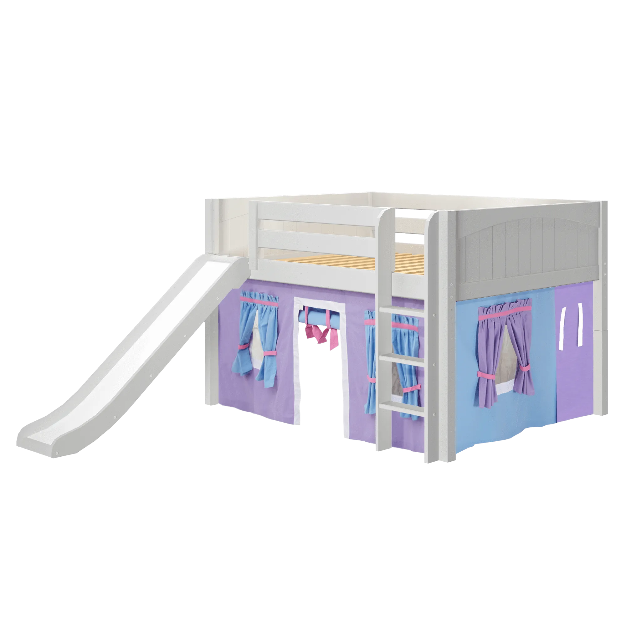 Maxtrix Full Low Loft Bed with Straight Ladder, Curtain   Slide