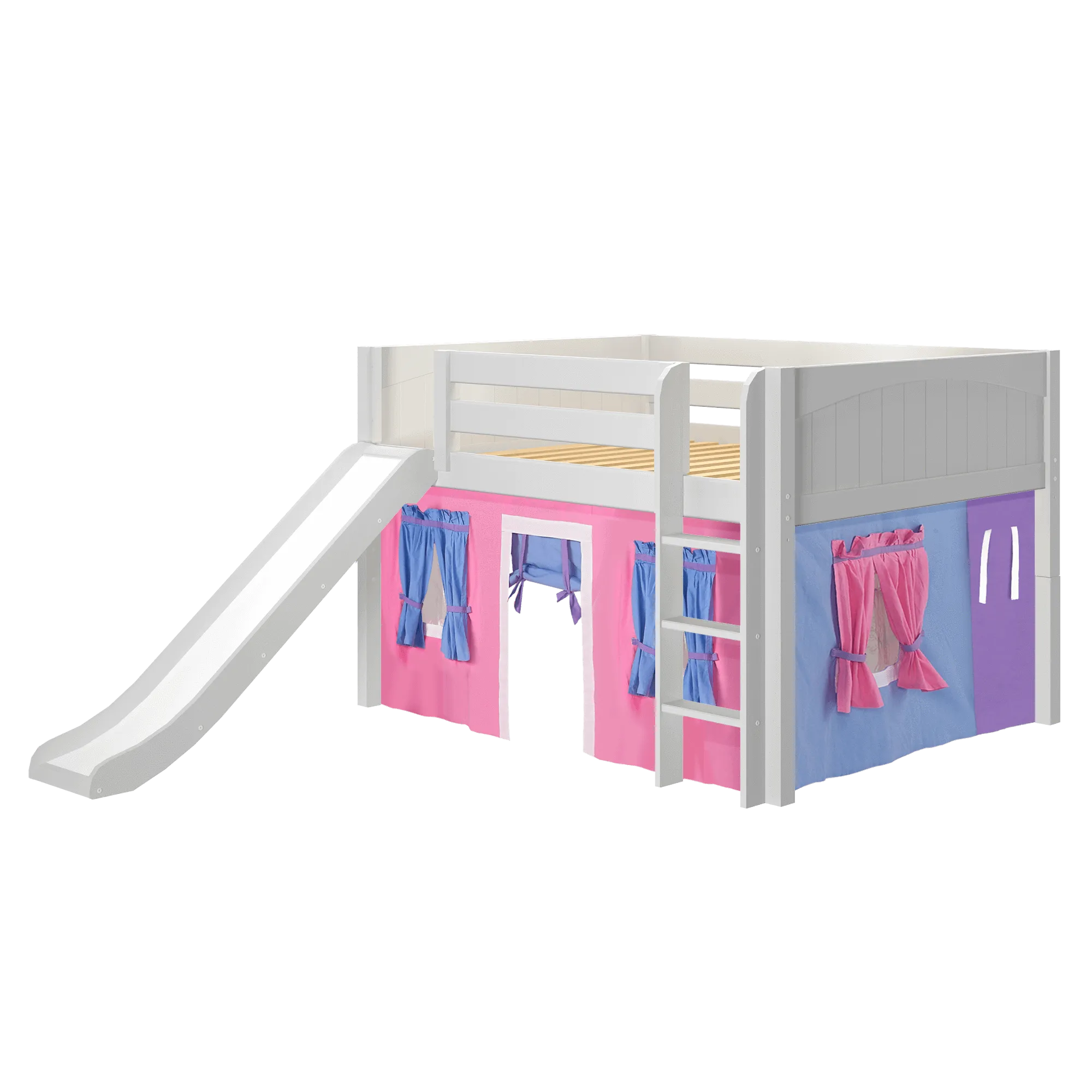 Maxtrix Full Low Loft Bed with Straight Ladder, Curtain   Slide