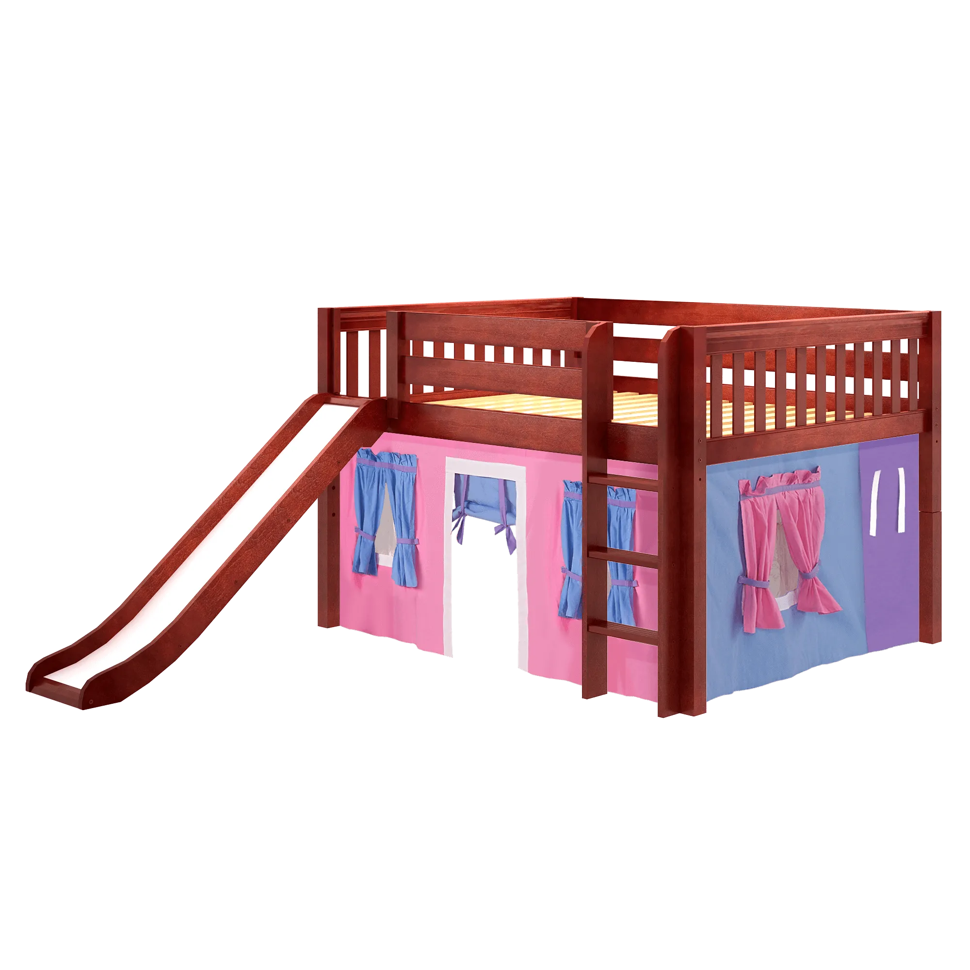 Maxtrix Full Low Loft Bed with Straight Ladder, Curtain   Slide
