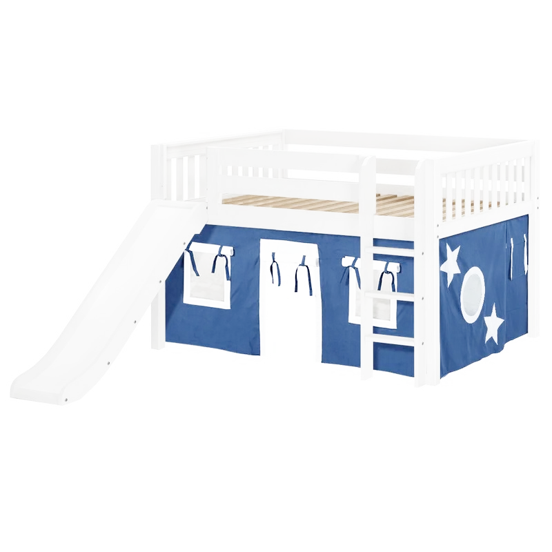 Maxtrix Full Low Loft Bed with Straight Ladder, Curtain   Slide