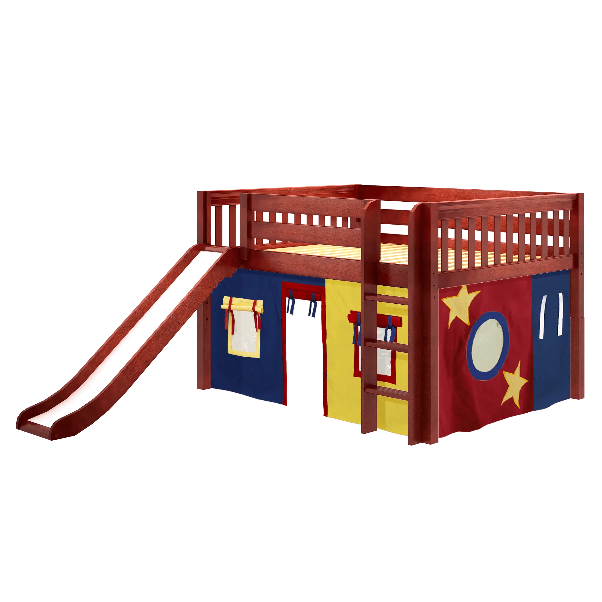 Maxtrix Full Low Loft Bed with Straight Ladder, Curtain   Slide