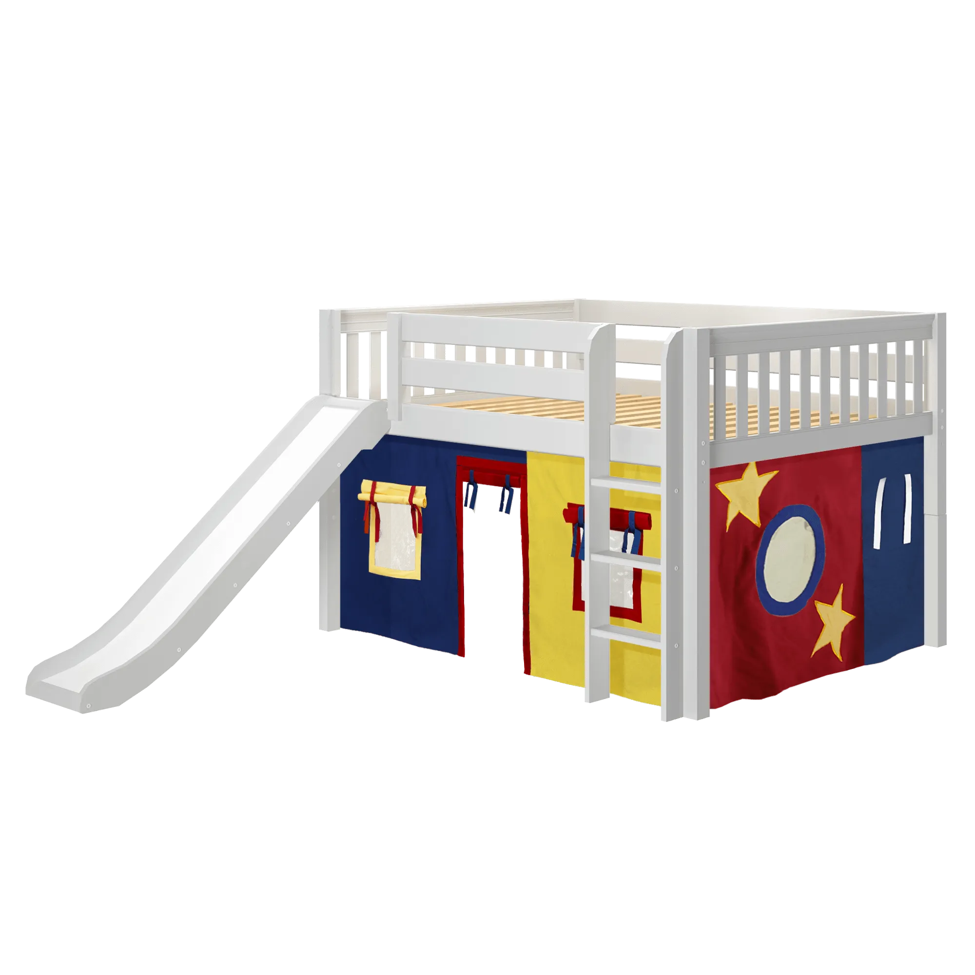 Maxtrix Full Low Loft Bed with Straight Ladder, Curtain   Slide