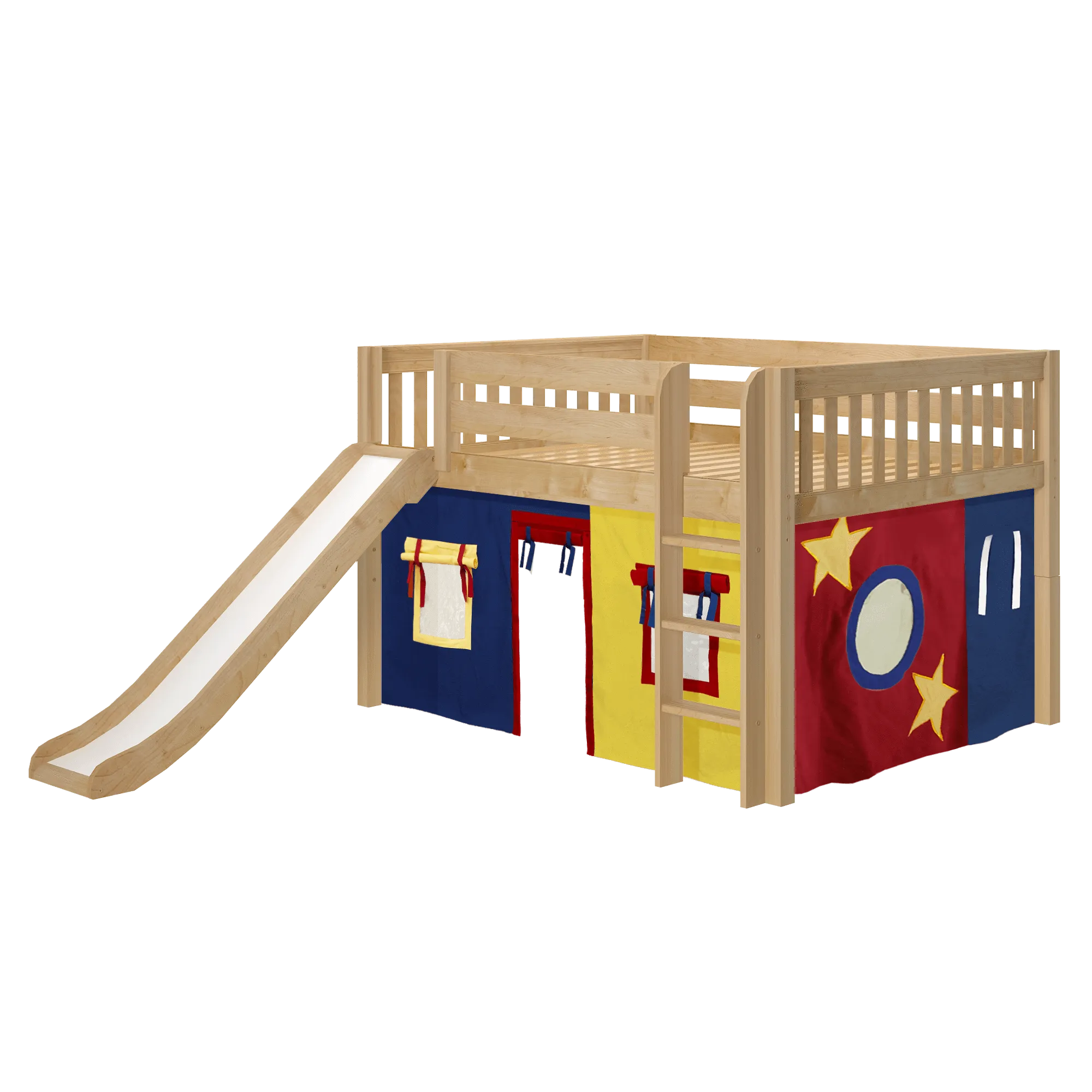 Maxtrix Full Low Loft Bed with Straight Ladder, Curtain   Slide