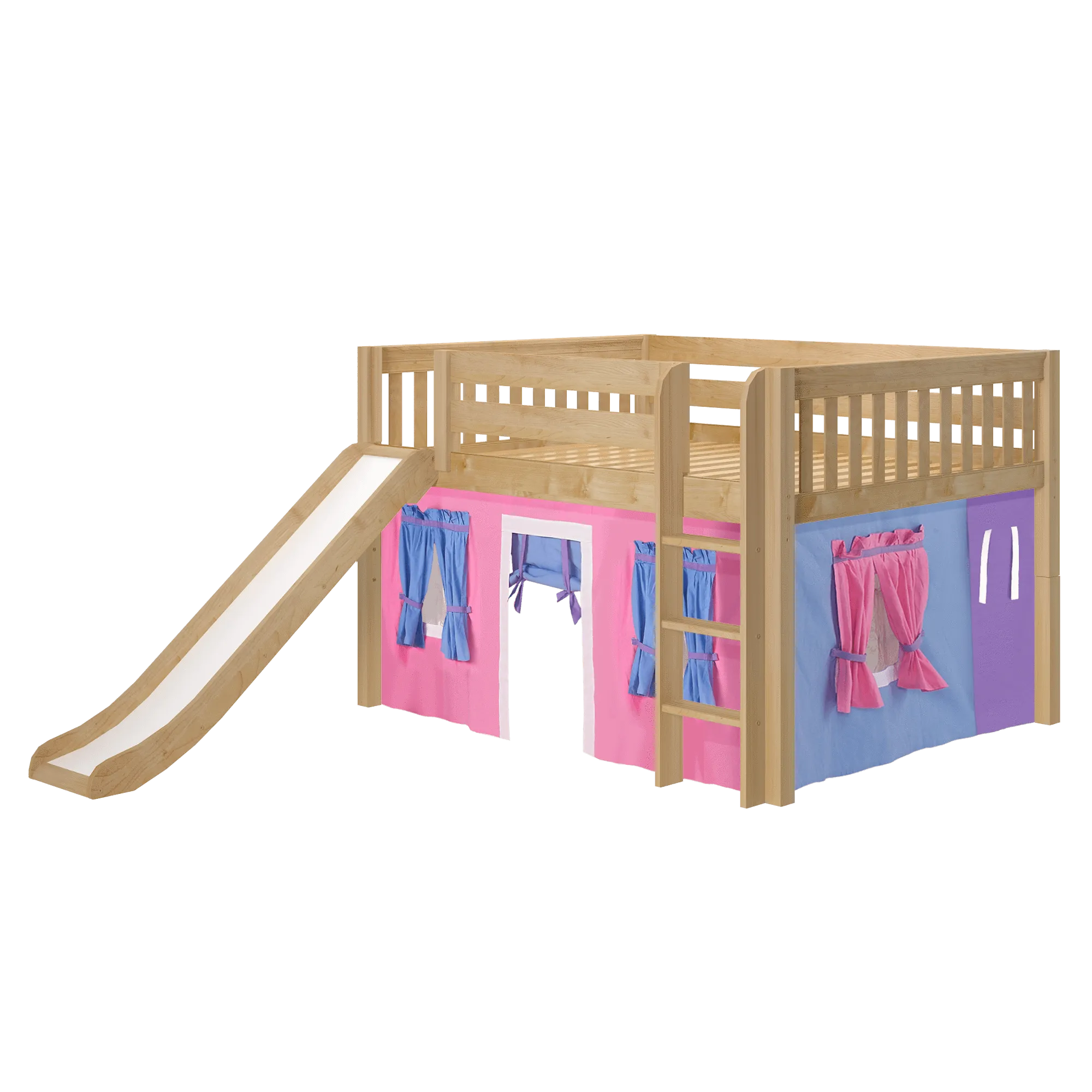 Maxtrix Full Low Loft Bed with Straight Ladder, Curtain   Slide