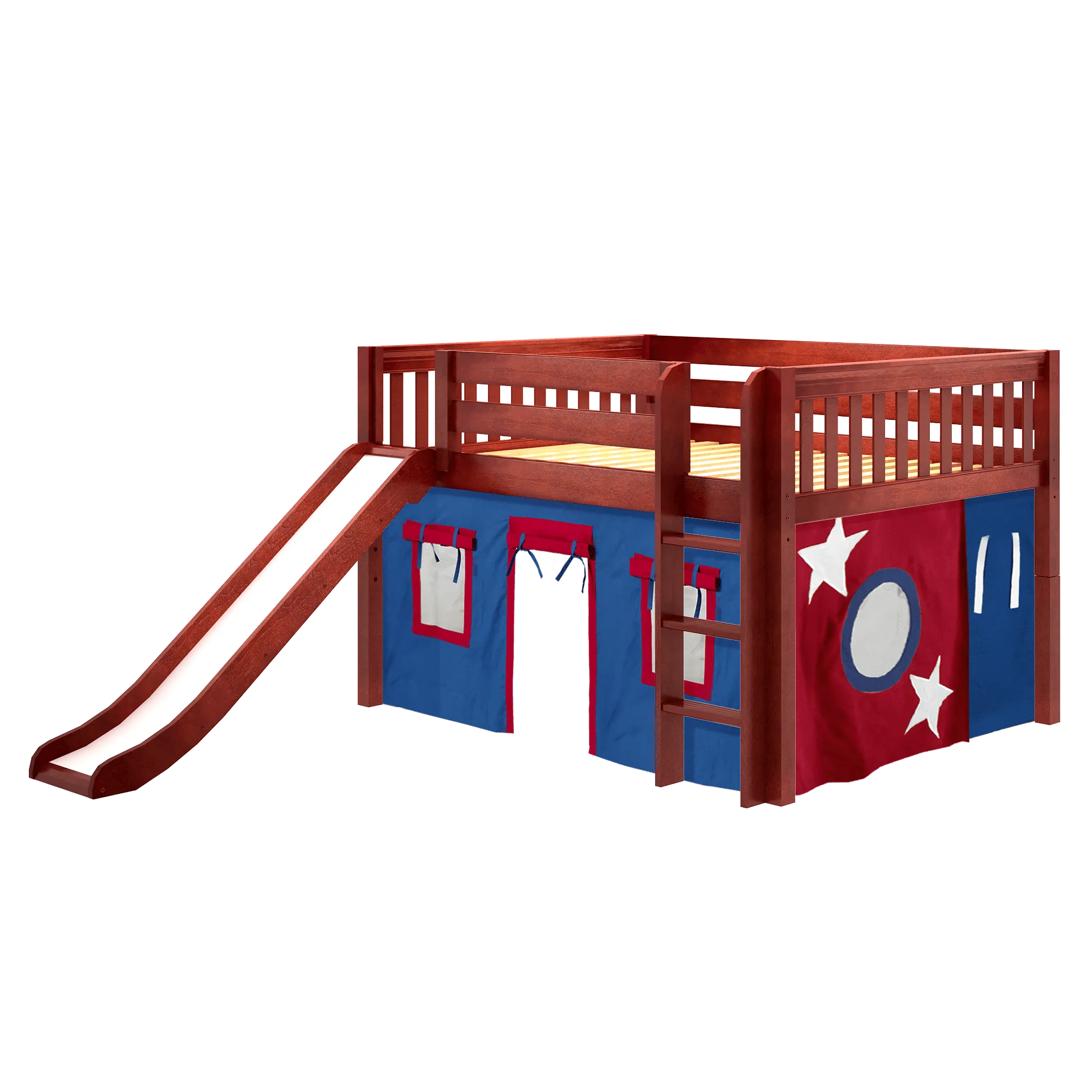 Maxtrix Full Low Loft Bed with Straight Ladder, Curtain   Slide