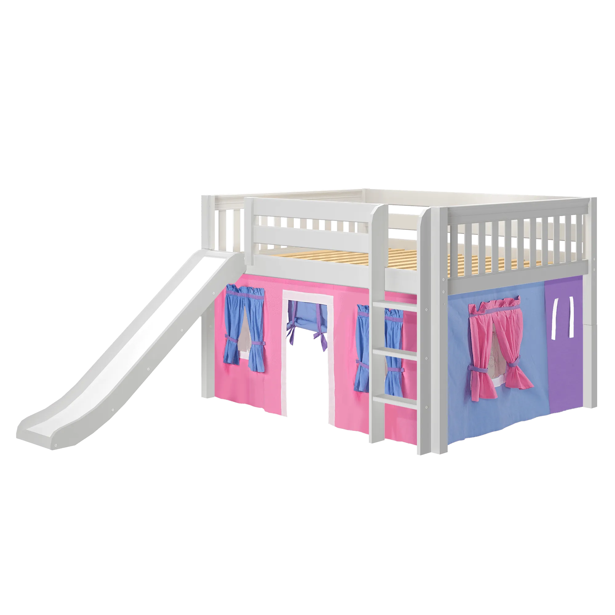 Maxtrix Full Low Loft Bed with Straight Ladder, Curtain   Slide