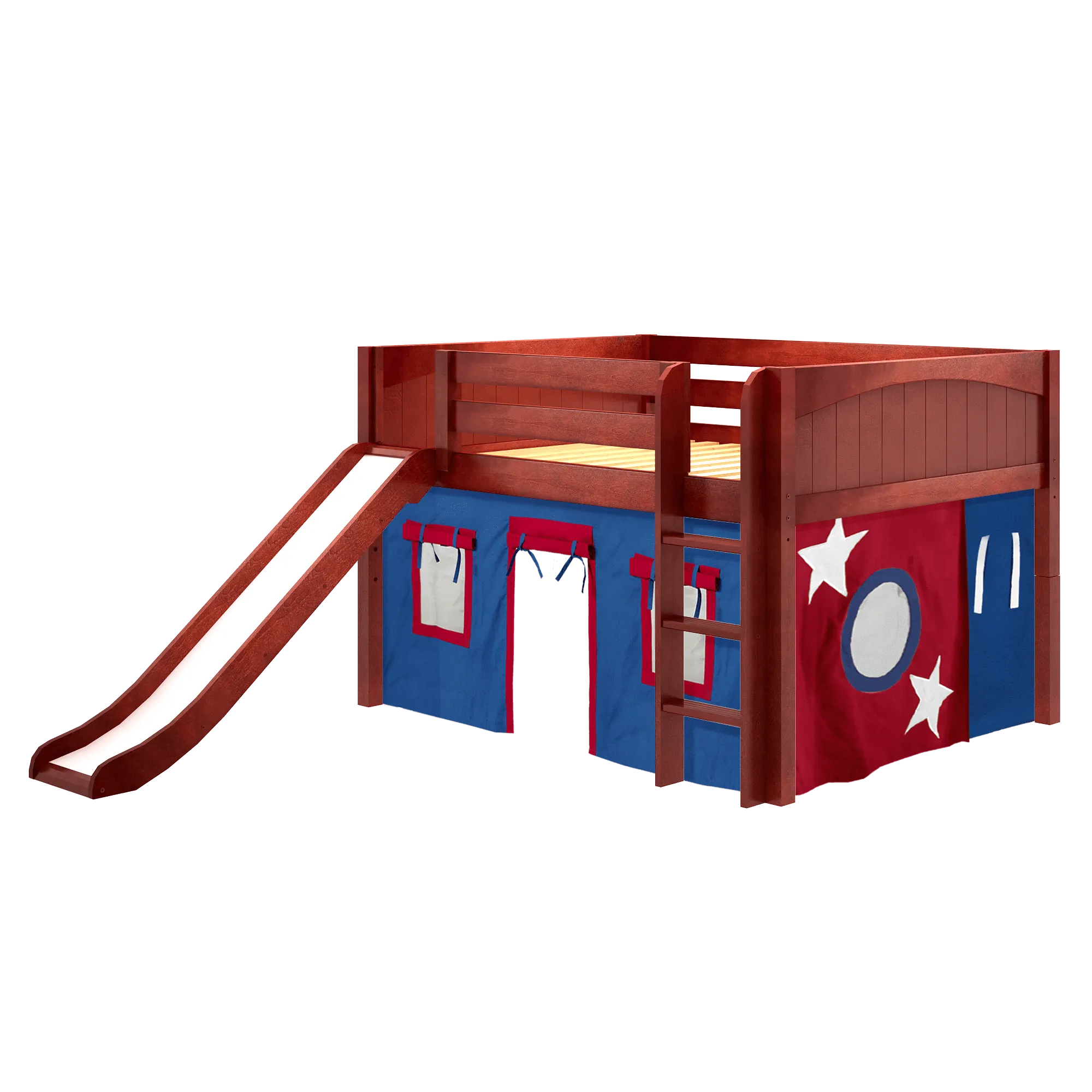 Maxtrix Full Low Loft Bed with Straight Ladder, Curtain   Slide