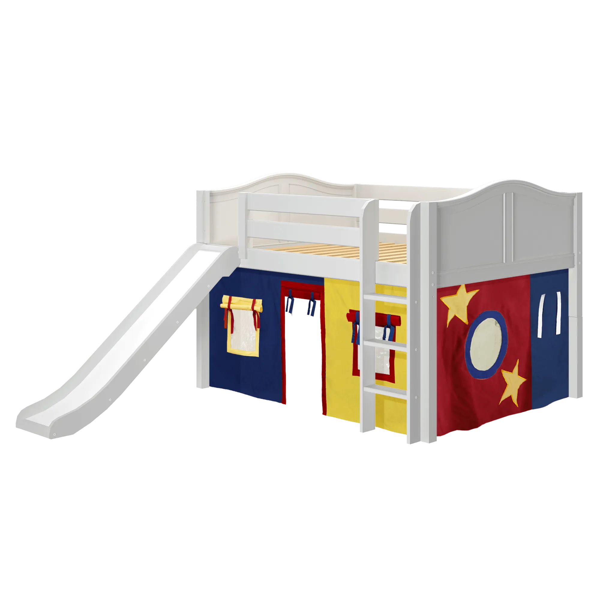 Maxtrix Full Low Loft Bed with Straight Ladder, Curtain   Slide