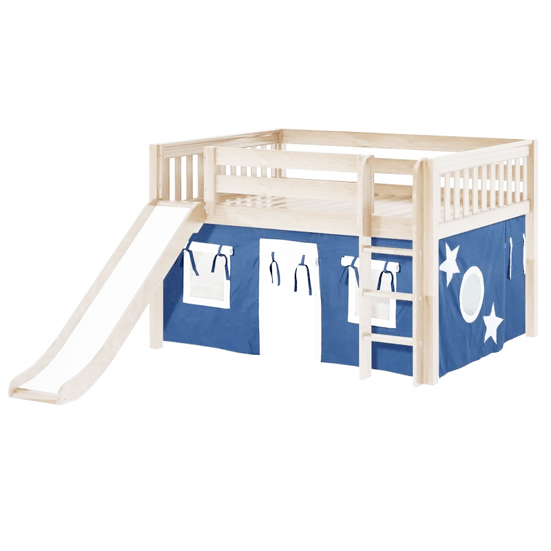 Maxtrix Full Low Loft Bed with Straight Ladder, Curtain   Slide