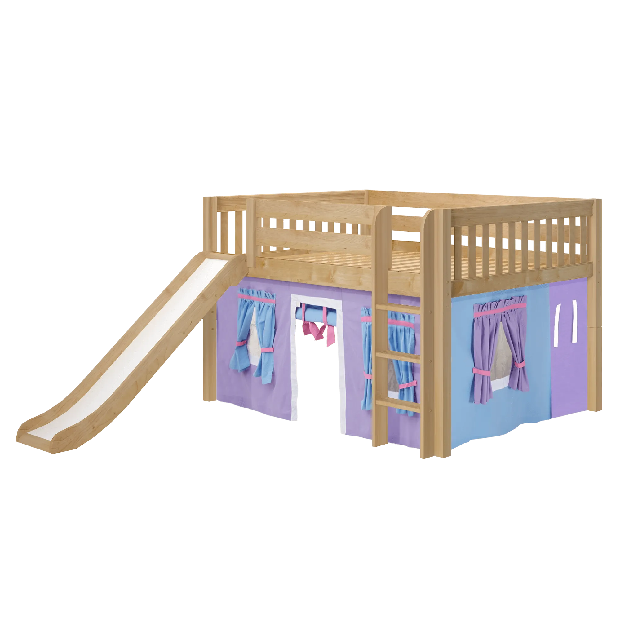Maxtrix Full Low Loft Bed with Straight Ladder, Curtain   Slide