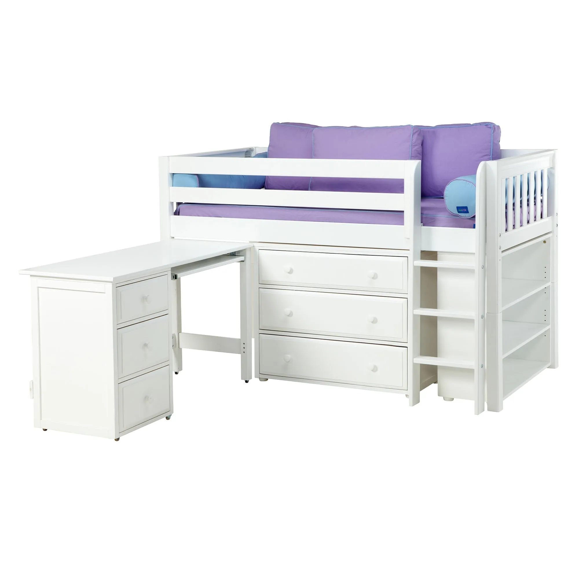 Maxtrix Twin Low Loft Bed with Straight Ladder with Storage