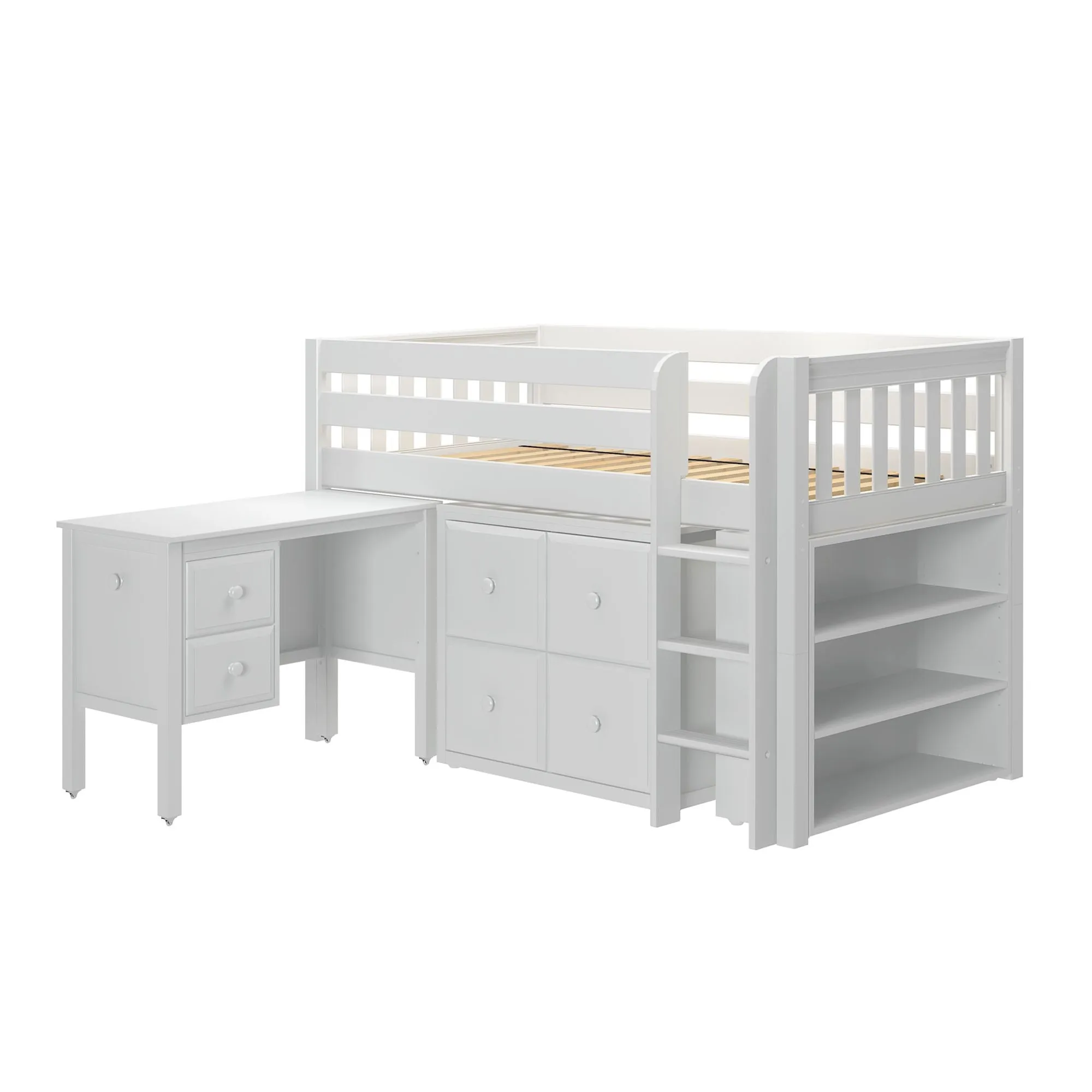 Maxtrix Twin Low Loft Bed with Straight Ladder with Storage