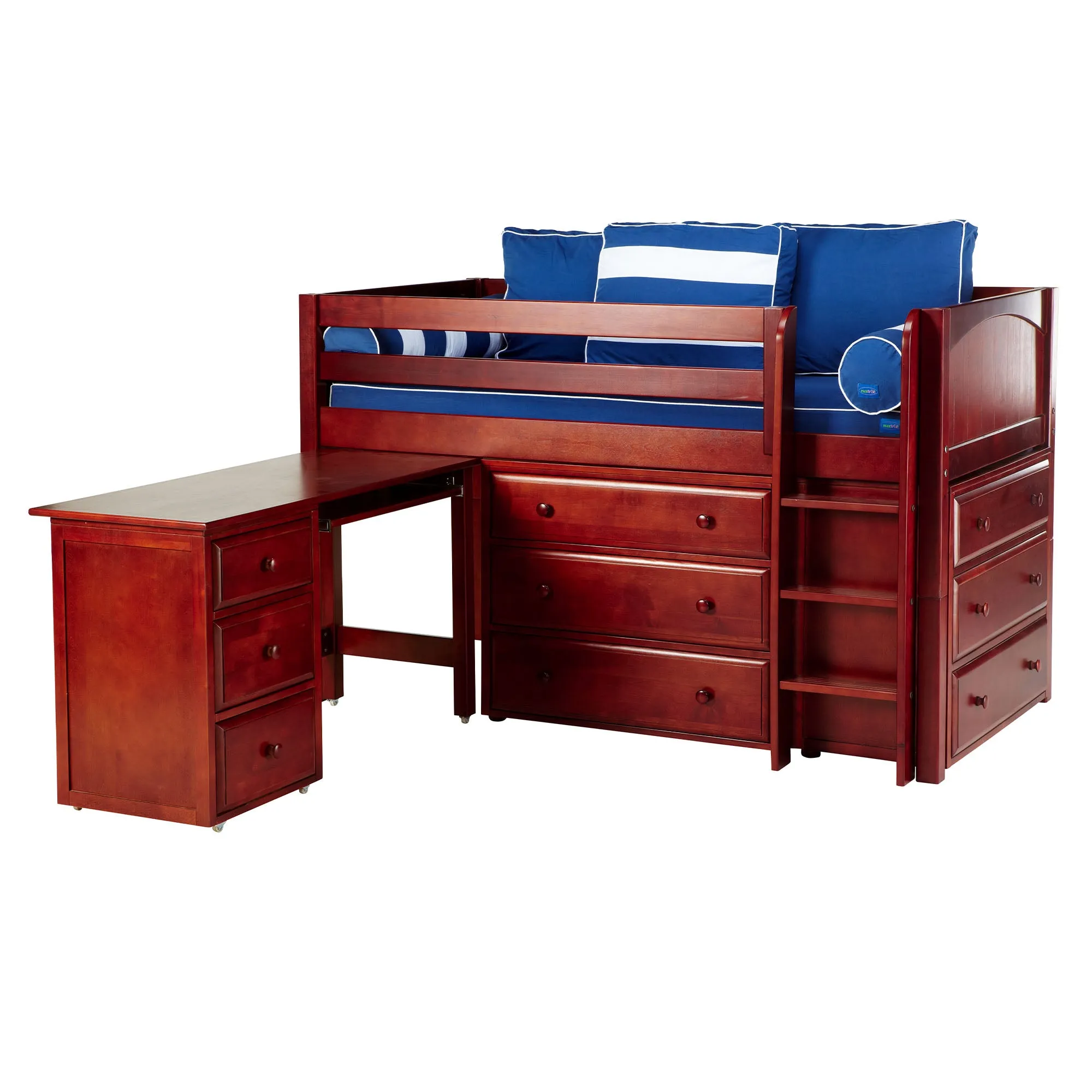 Maxtrix Twin Low Loft Bed with Straight Ladder with Storage