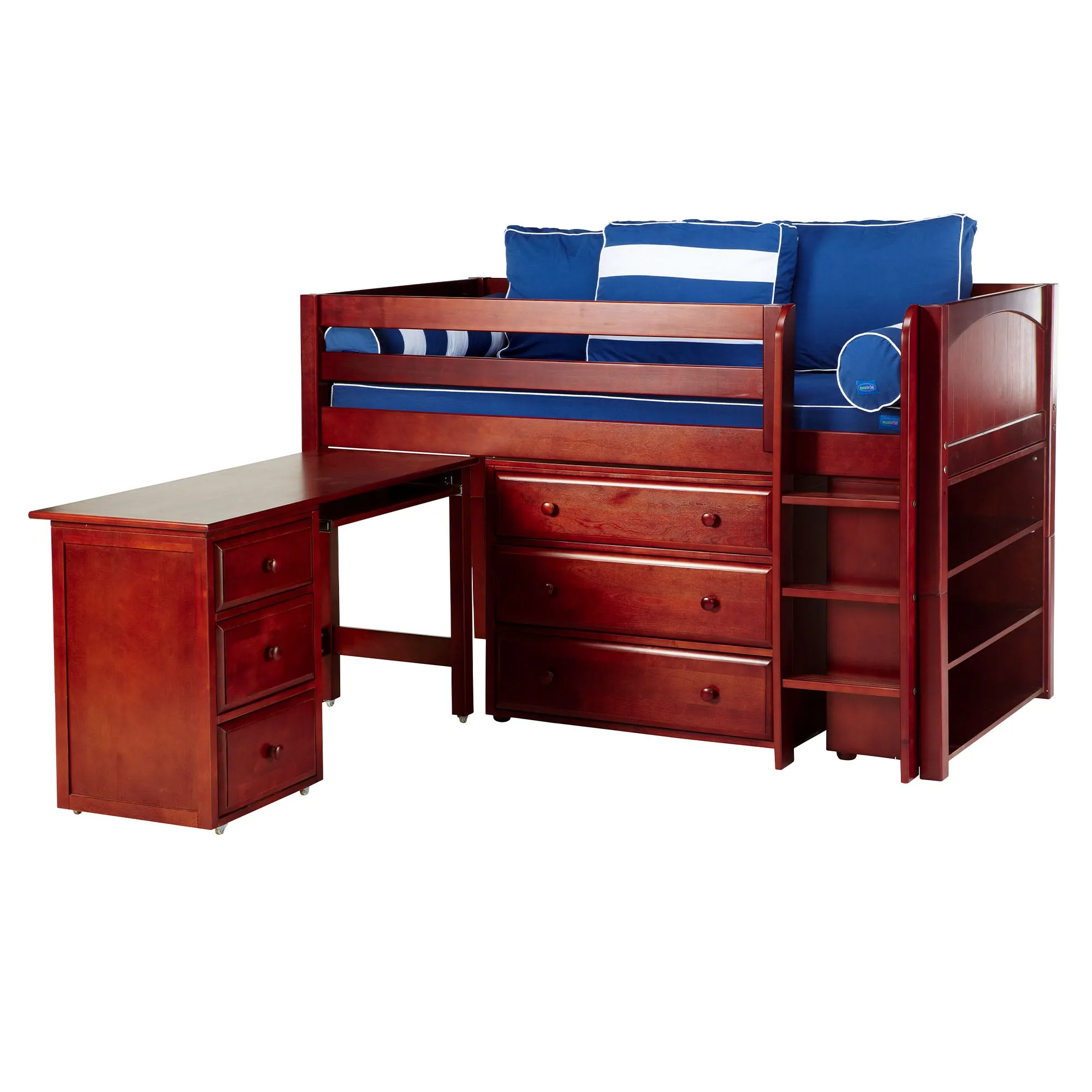 Maxtrix Twin Low Loft Bed with Straight Ladder with Storage
