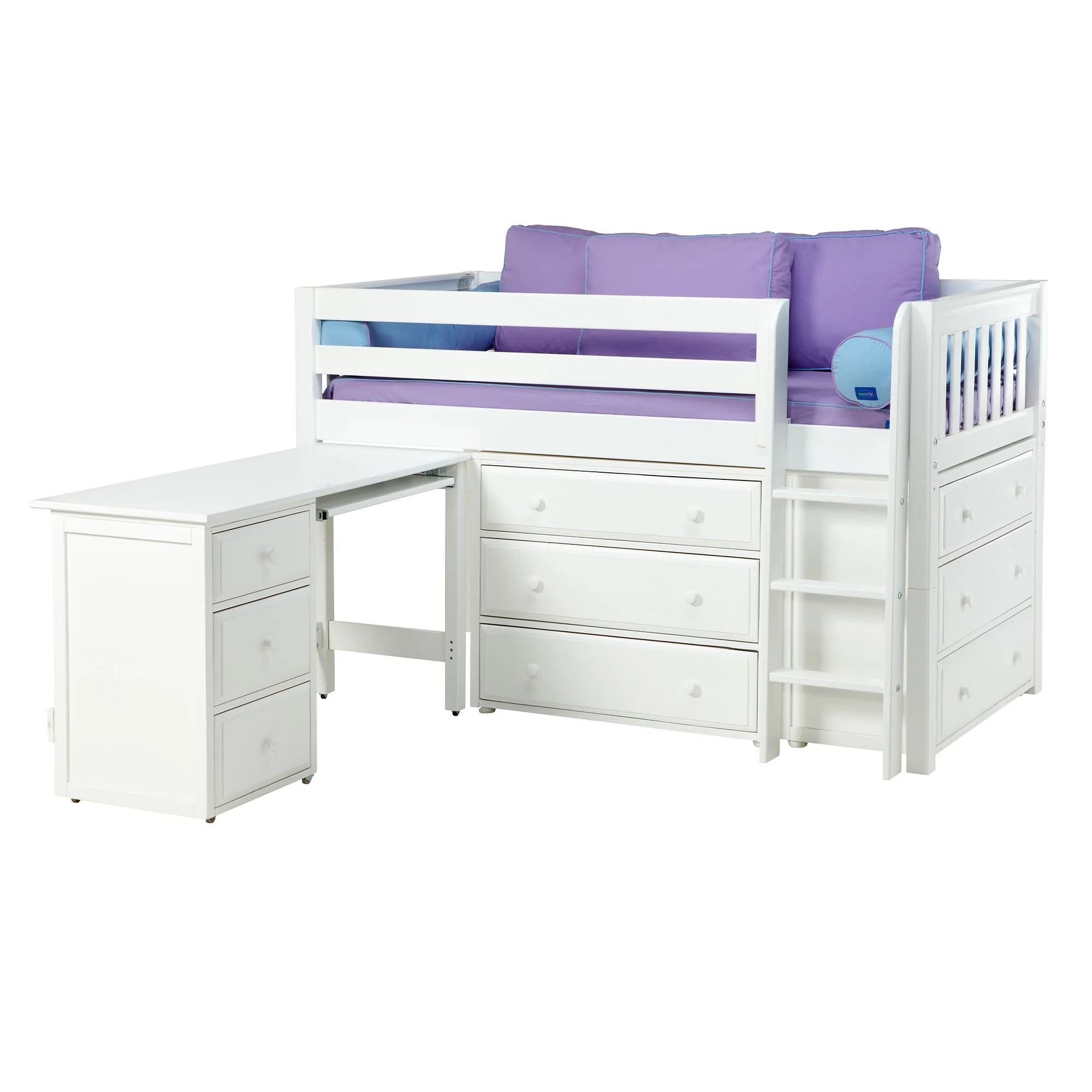 Maxtrix Twin Low Loft Bed with Straight Ladder with Storage