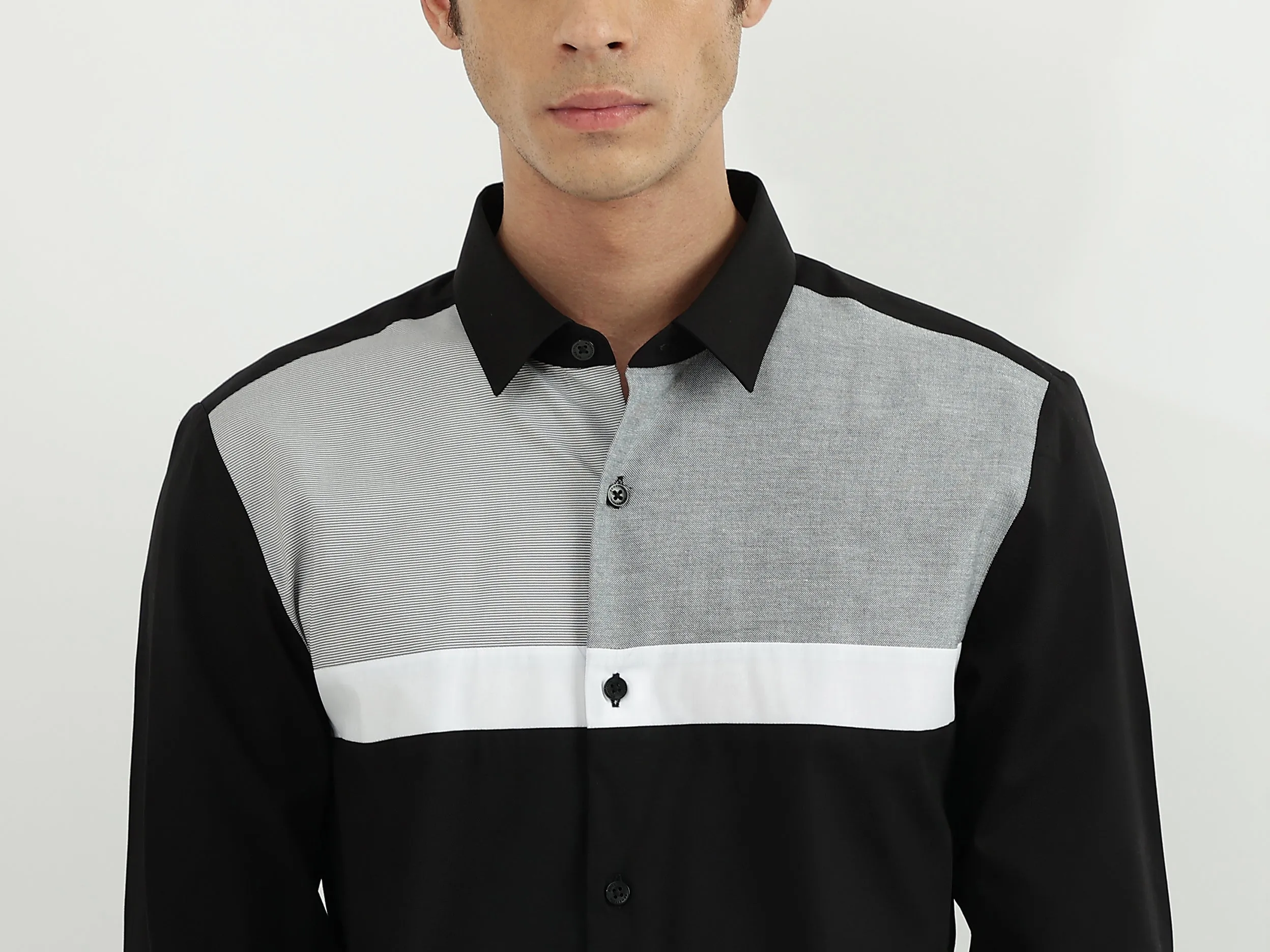 Men Colorblock Spread Collar Shirt