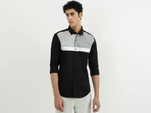 Men Colorblock Spread Collar Shirt
