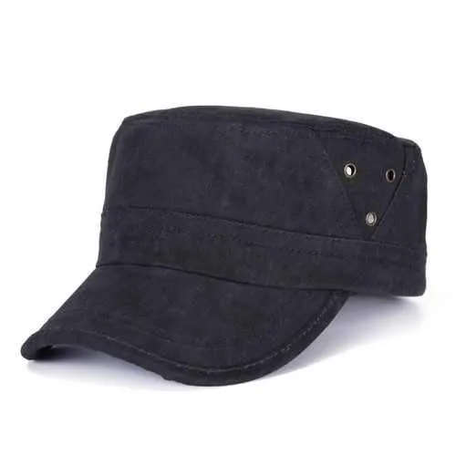 Men Cotton Flat Vintage Washed Cap Air Hole Stitching Retro Hat