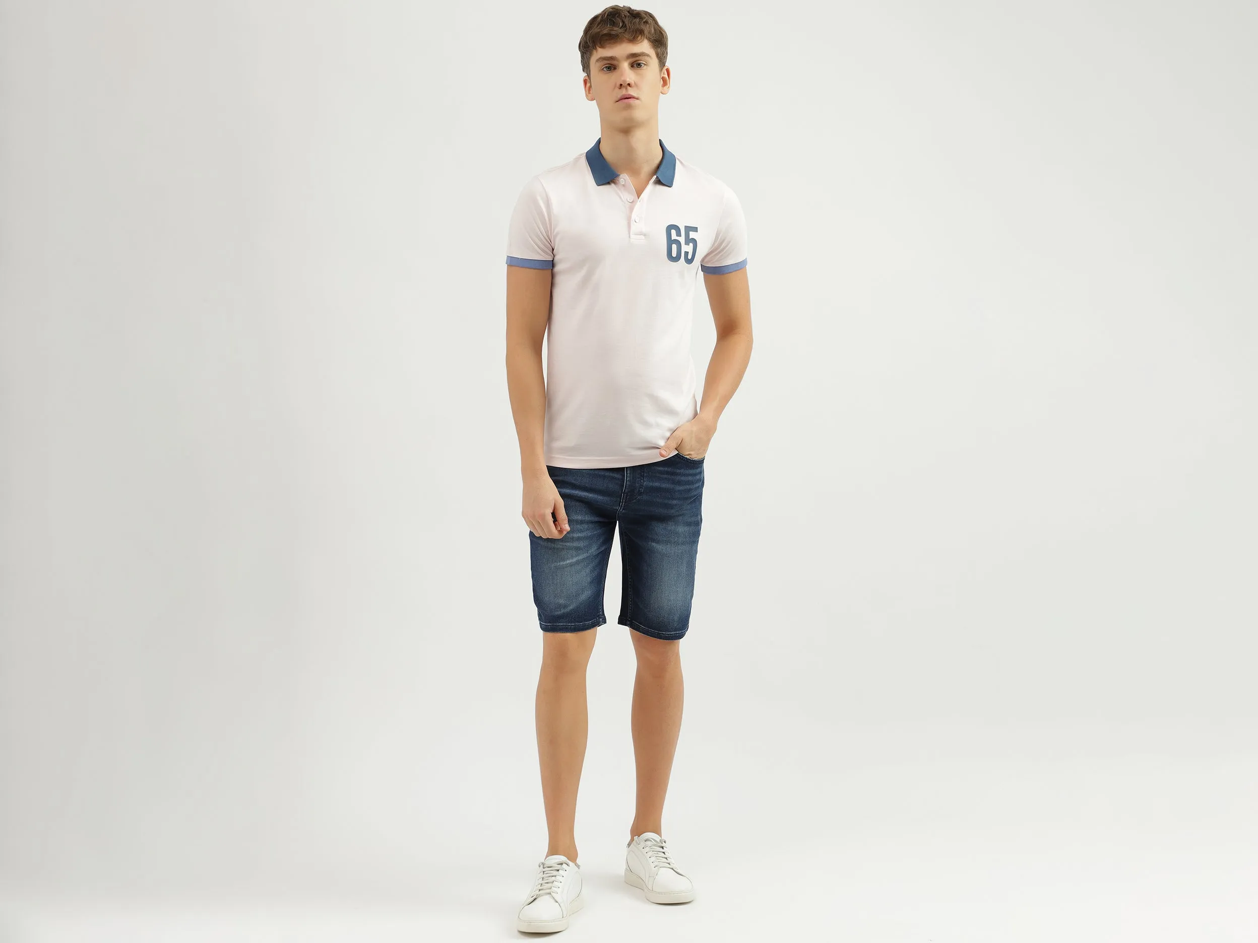 Men's Regular Fit Polo Neck Applique T-shirt