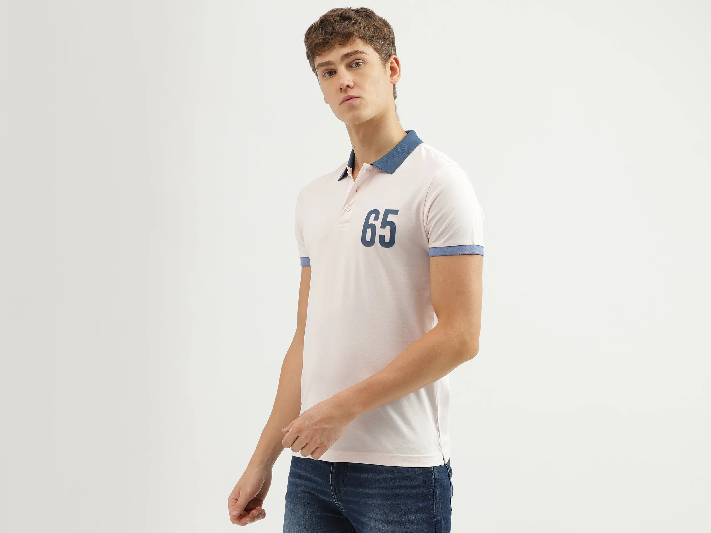 Men's Regular Fit Polo Neck Applique T-shirt