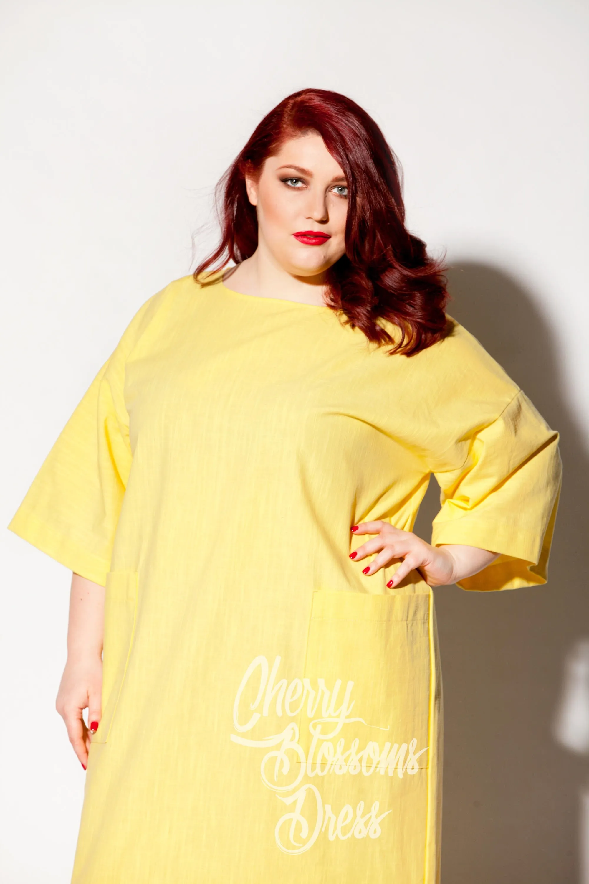 Minimalist Linen Dress, Pocket Dress, Yellow Linen Dress, Plus Size Dress, Oversize Clothing, Wide Sleeve Dress, Plus Size Linen Kaftan