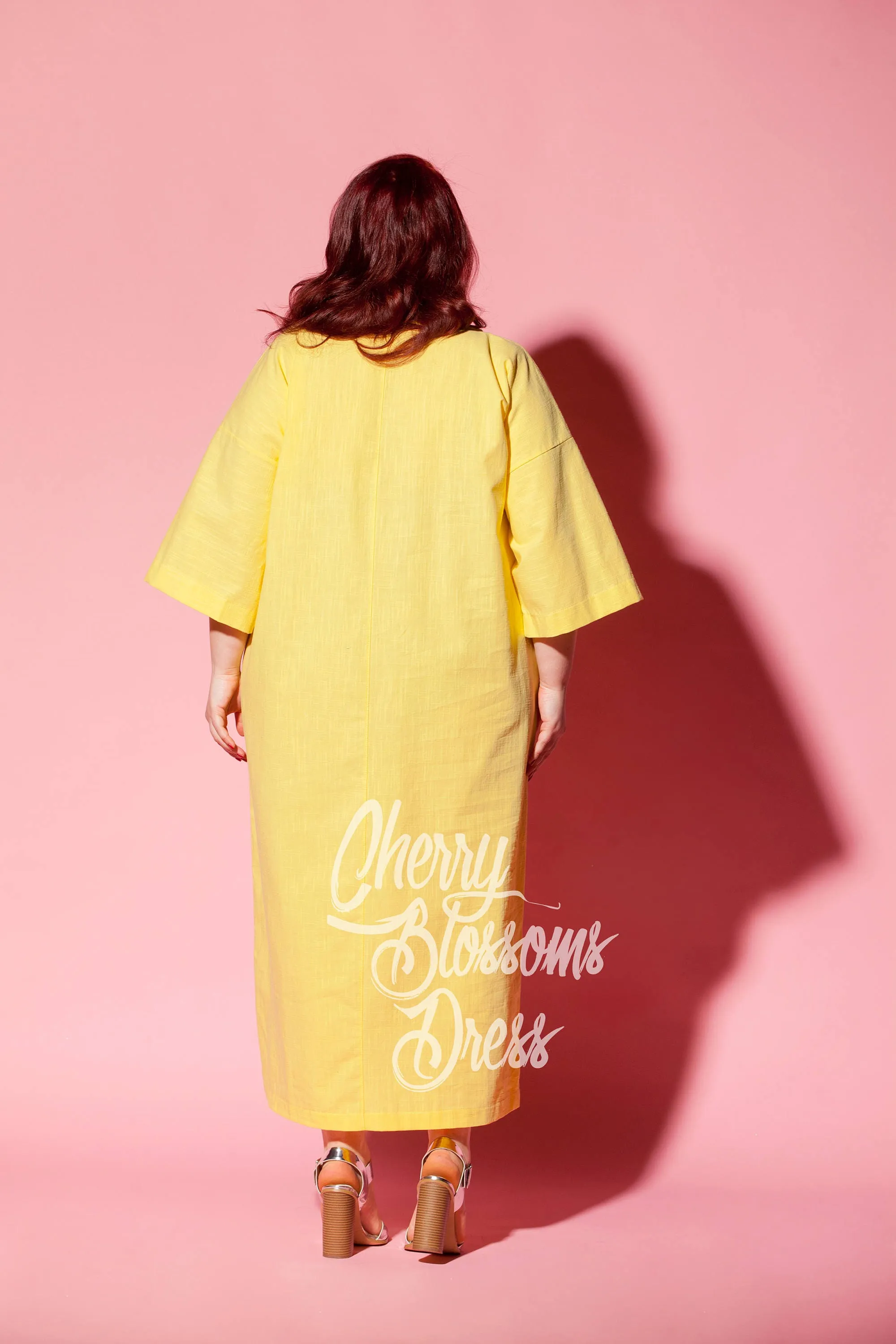Minimalist Linen Dress, Pocket Dress, Yellow Linen Dress, Plus Size Dress, Oversize Clothing, Wide Sleeve Dress, Plus Size Linen Kaftan