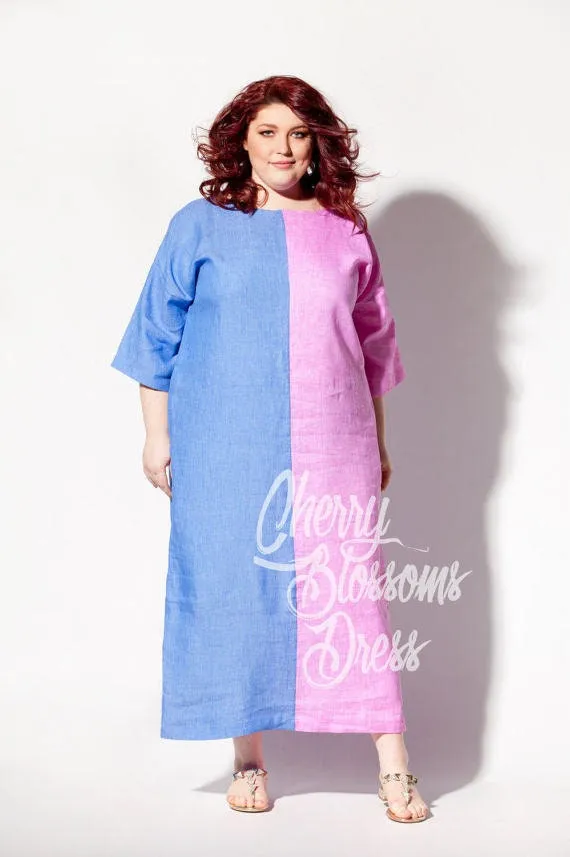 Minimalist Linen Dress, Pocket Dress, Yellow Linen Dress, Plus Size Dress, Oversize Clothing, Wide Sleeve Dress, Plus Size Linen Kaftan
