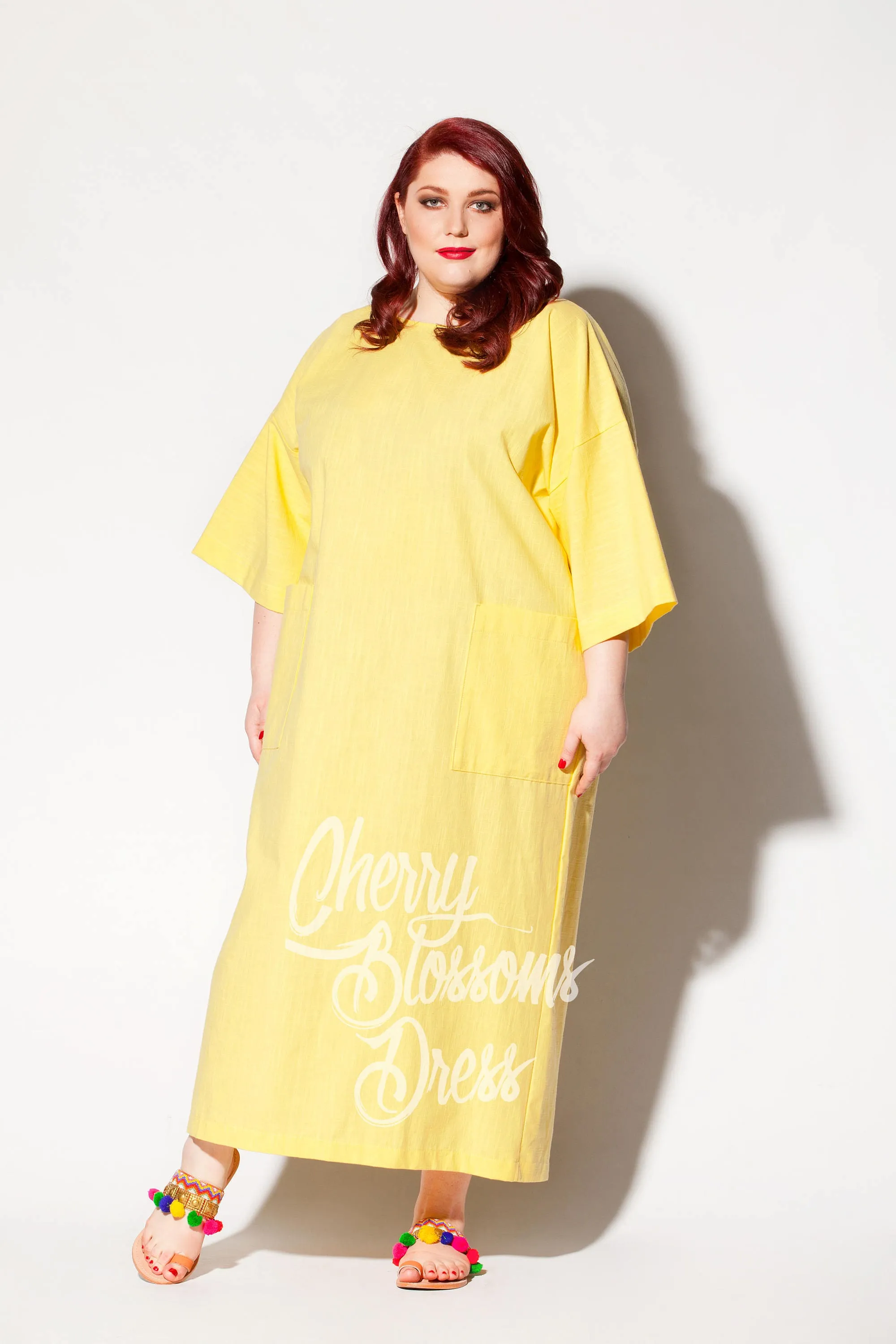 Minimalist Linen Dress, Pocket Dress, Yellow Linen Dress, Plus Size Dress, Oversize Clothing, Wide Sleeve Dress, Plus Size Linen Kaftan