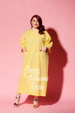 Minimalist Linen Dress, Pocket Dress, Yellow Linen Dress, Plus Size Dress, Oversize Clothing, Wide Sleeve Dress, Plus Size Linen Kaftan