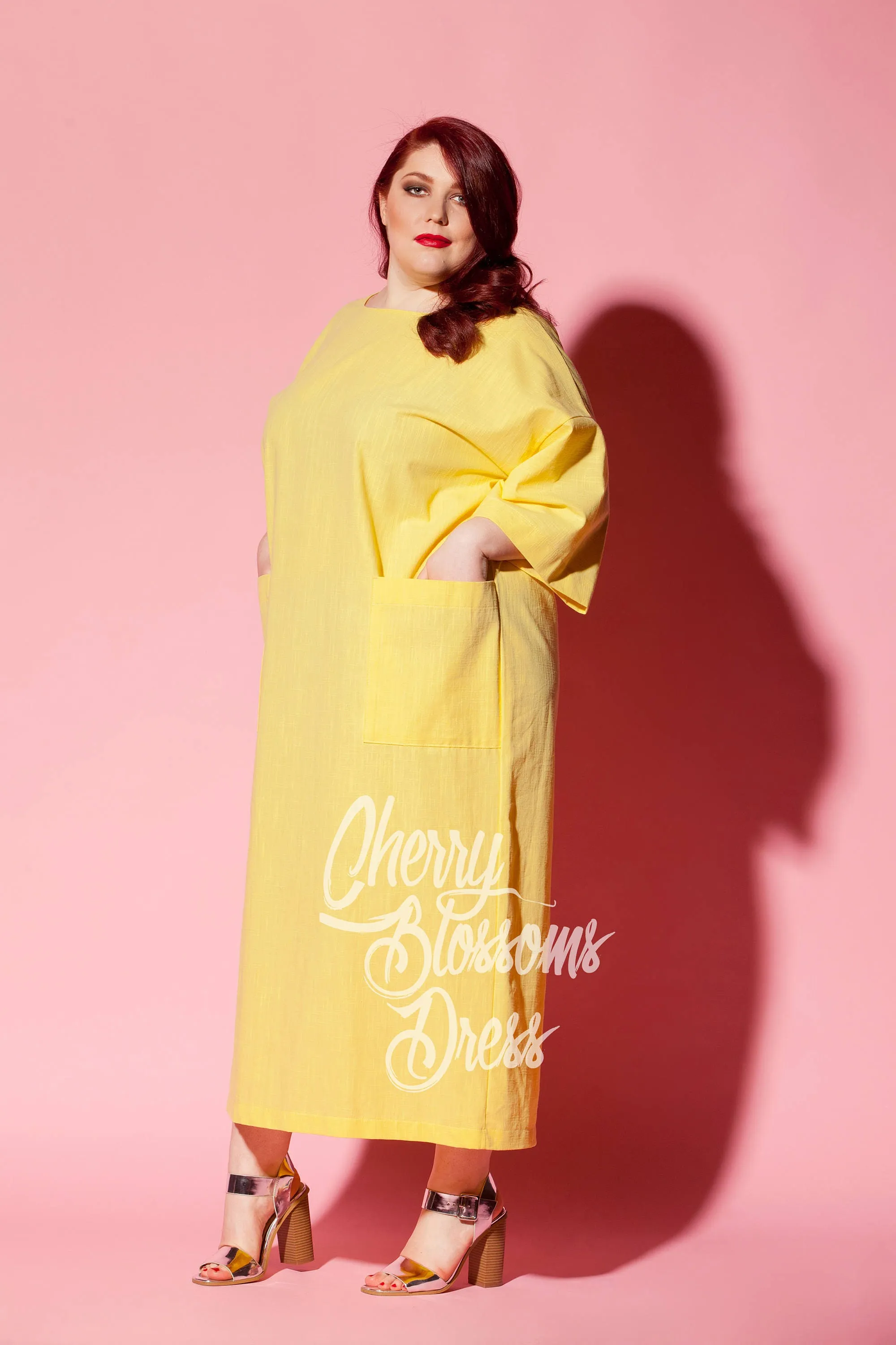 Minimalist Linen Dress, Pocket Dress, Yellow Linen Dress, Plus Size Dress, Oversize Clothing, Wide Sleeve Dress, Plus Size Linen Kaftan
