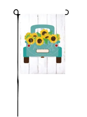 Mint Truck with Sunflowers Garden Flag