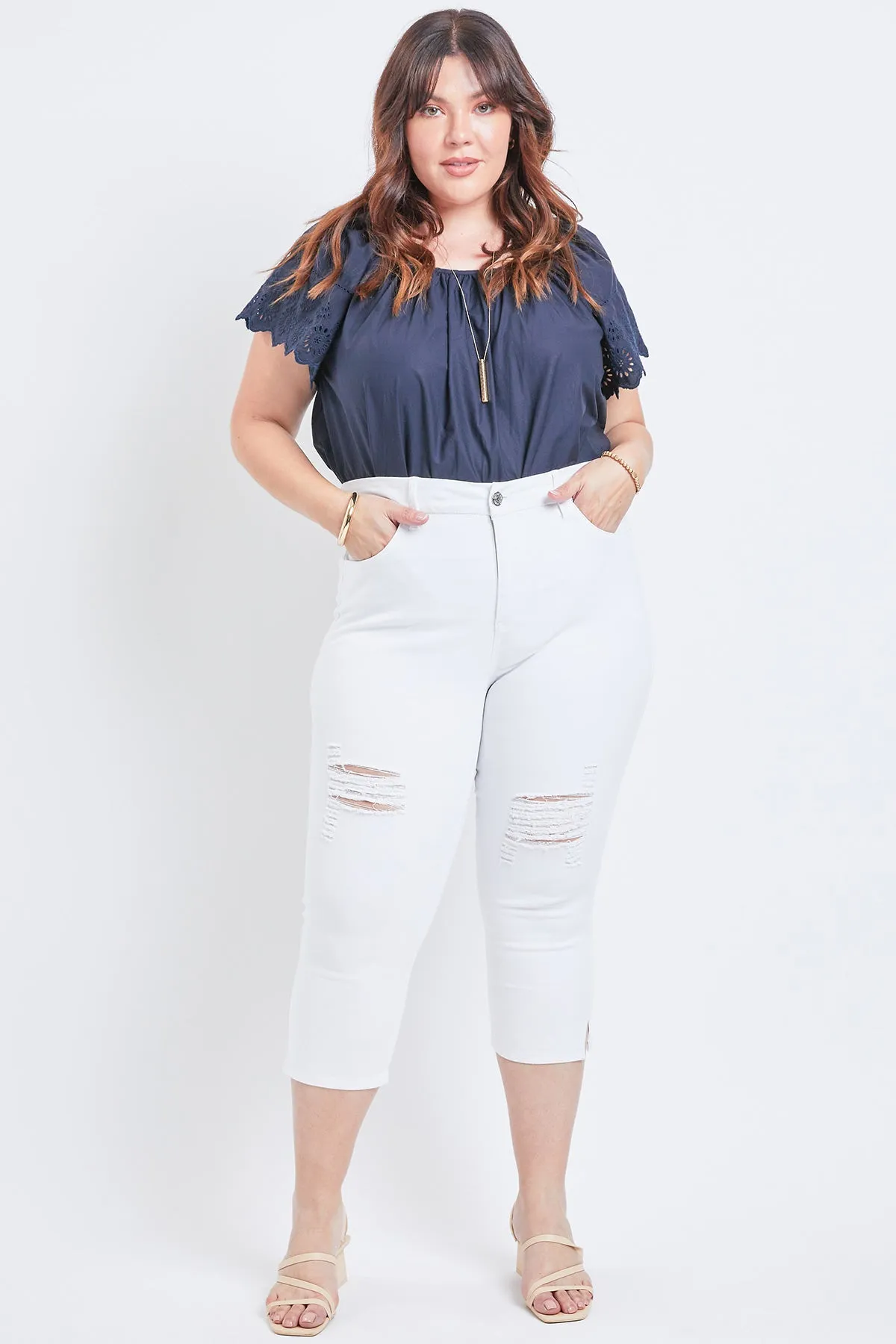 Missy Plus Size Curvy 1-Button High-Rise Side Slit Hem Capri, Pack Of 12