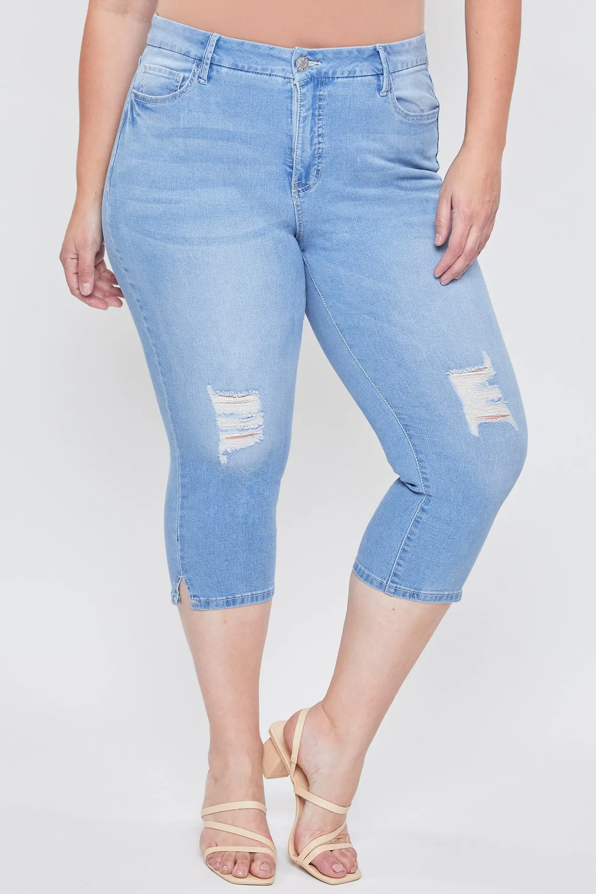 Missy Plus Size Curvy 1-Button High-Rise Side Slit Hem Capri, Pack Of 12