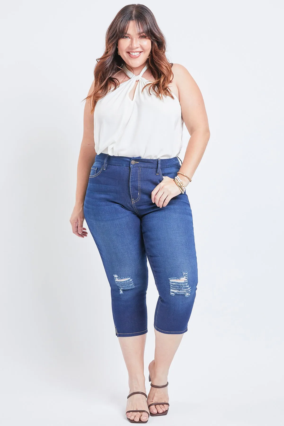 Missy Plus Size Curvy 1-Button High-Rise Side Slit Hem Capri, Pack Of 12