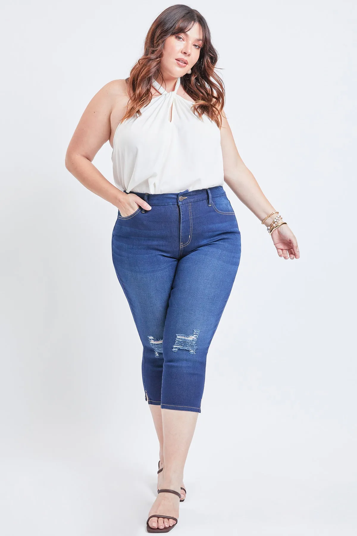 Missy Plus Size Curvy 1-Button High-Rise Side Slit Hem Capri, Pack Of 12