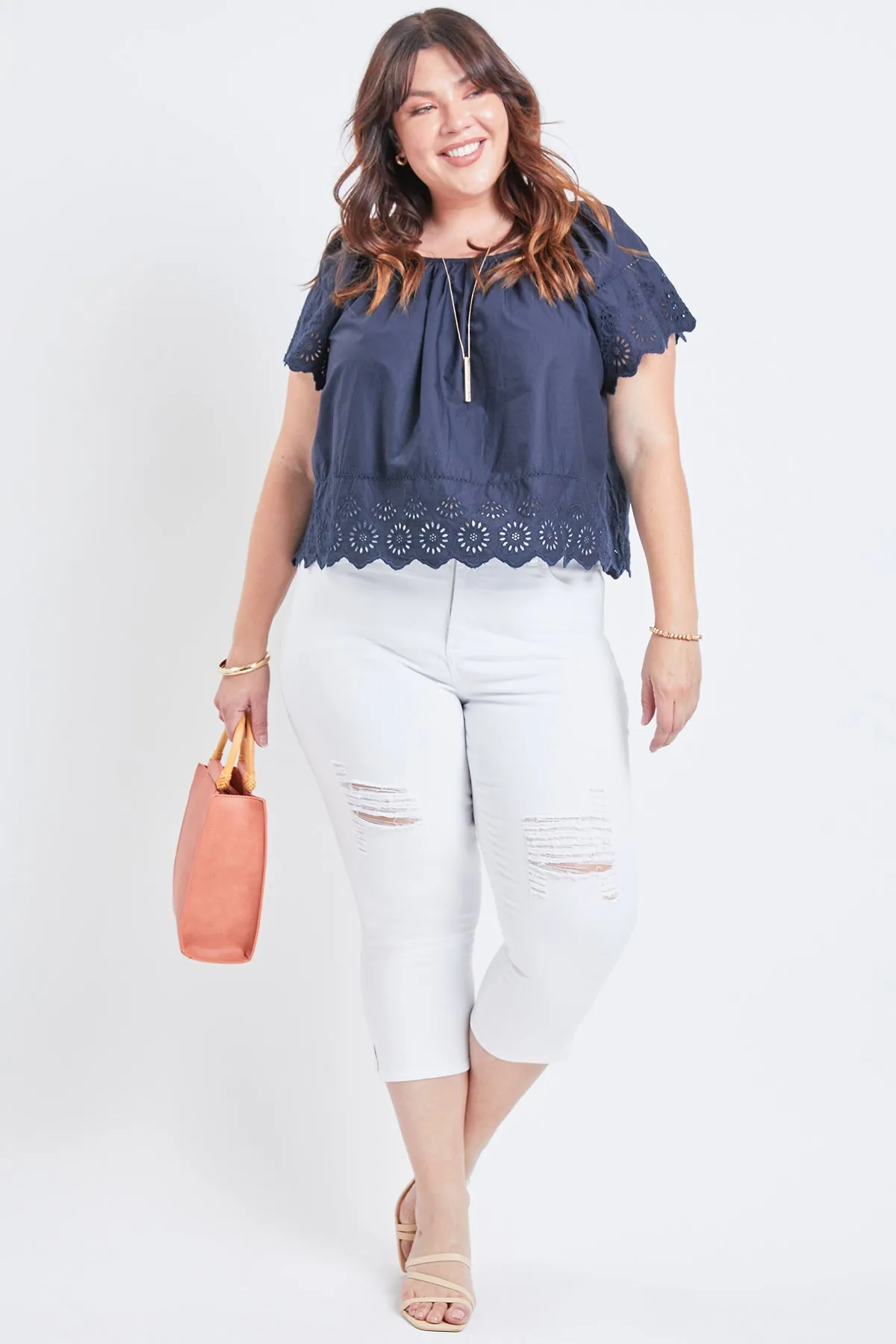 Missy Plus Size Curvy 1-Button High-Rise Side Slit Hem Capri, Pack Of 12
