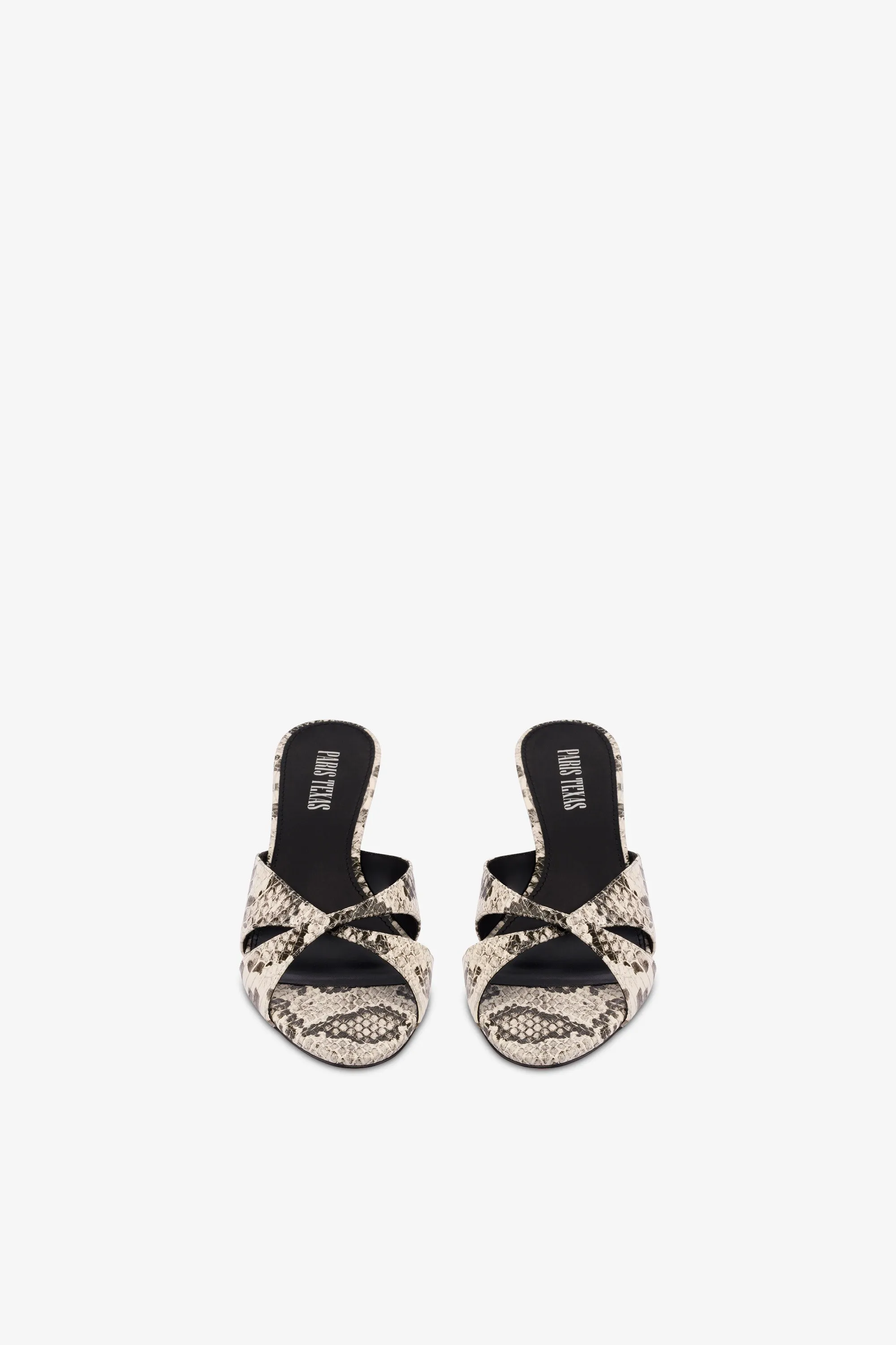 Mules in white python-print leather
