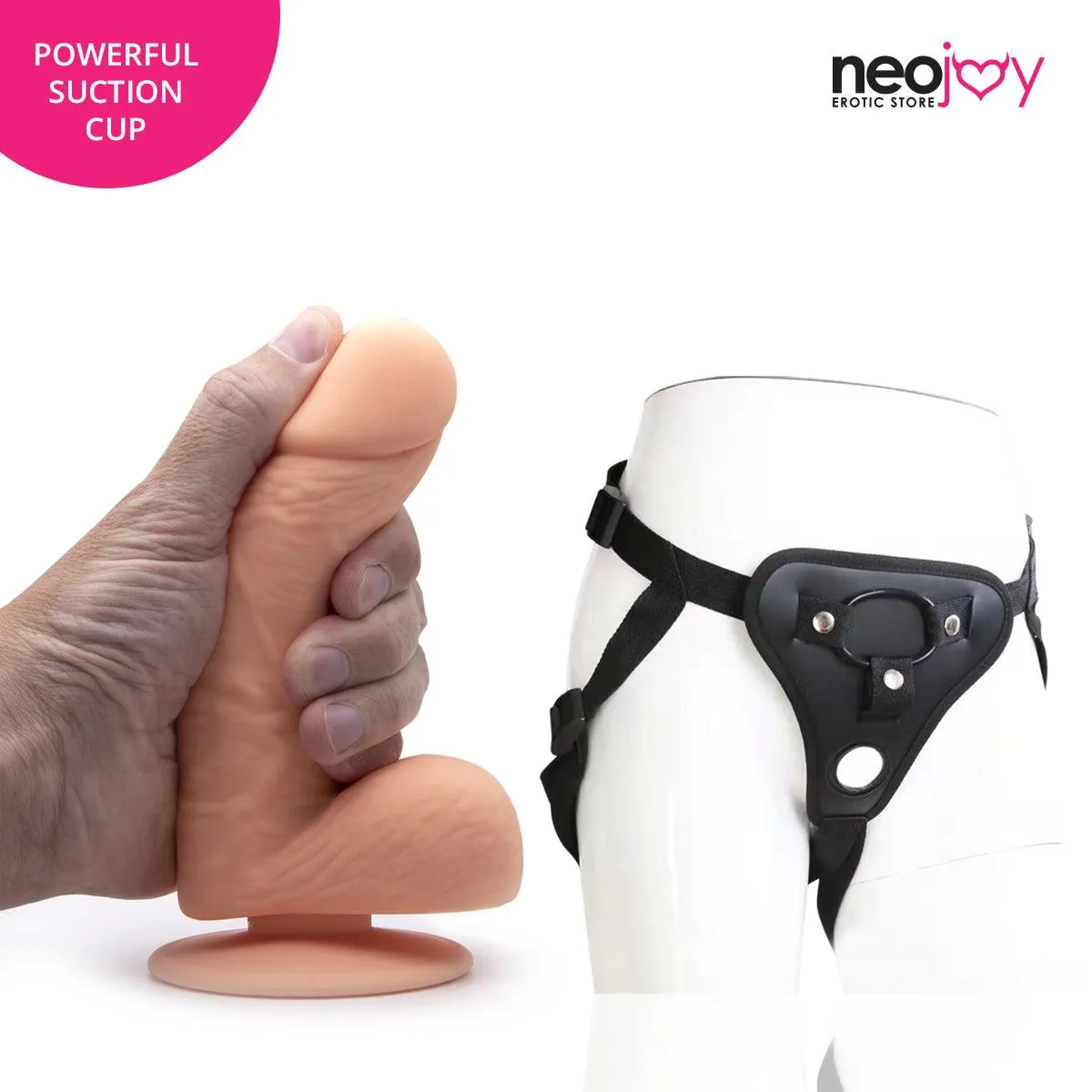 Neojoy - Fill-Me-Up Dildo With Strap-On Dong Harness - Flesh - 19cm - 7.5 inch